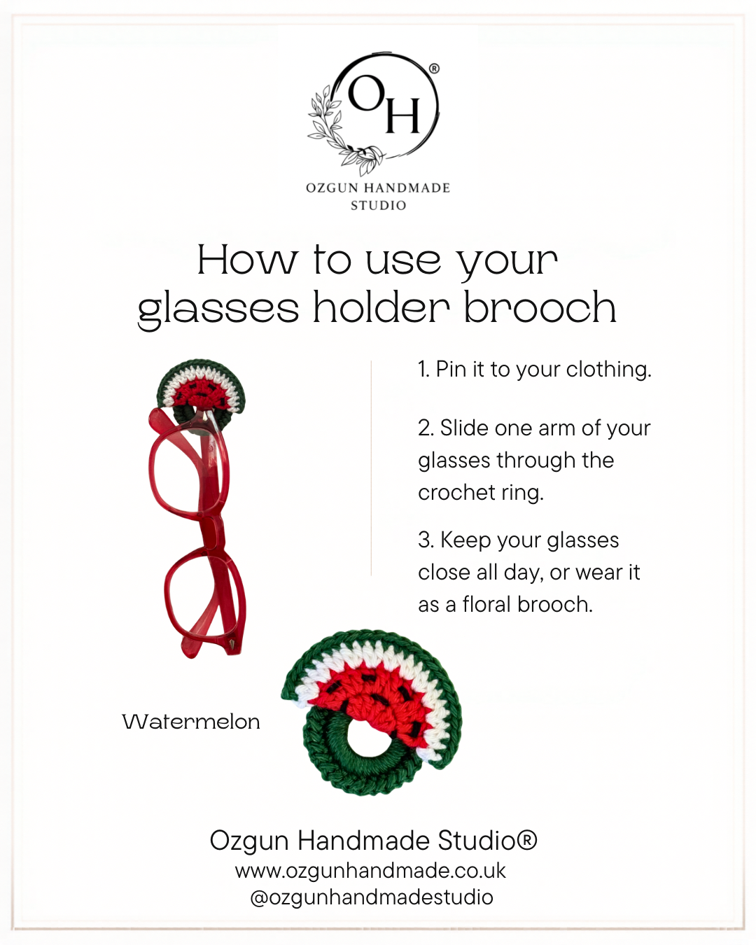 Crochet Cherry Glasses Holder Brooch, Handmade Eyeglass Pin Accessory, Mercerized Cotton Yarn