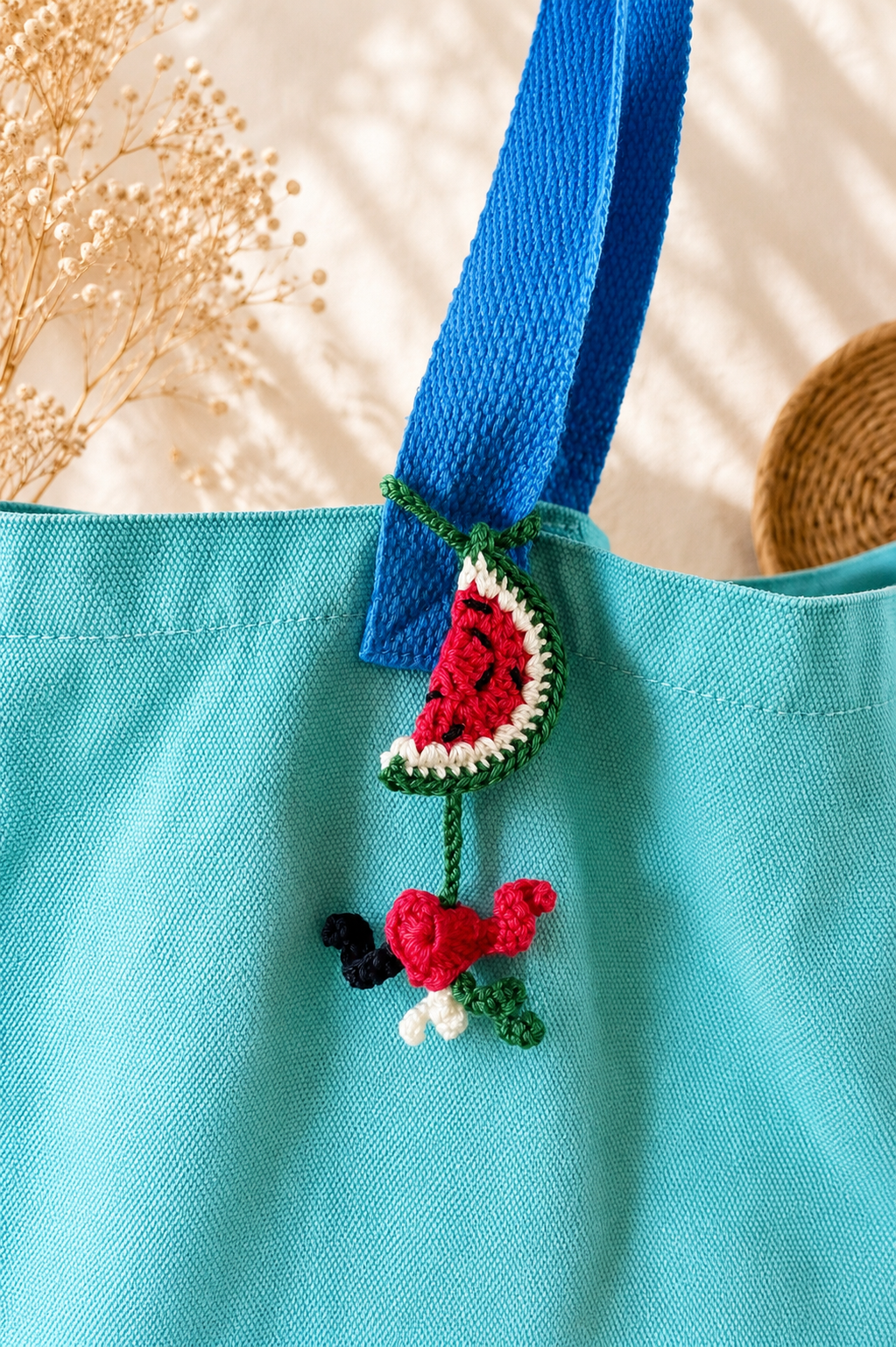 Crochet Watermelon Heart Bookmark: Palestinian Flag Colors, Car or Bag Charm