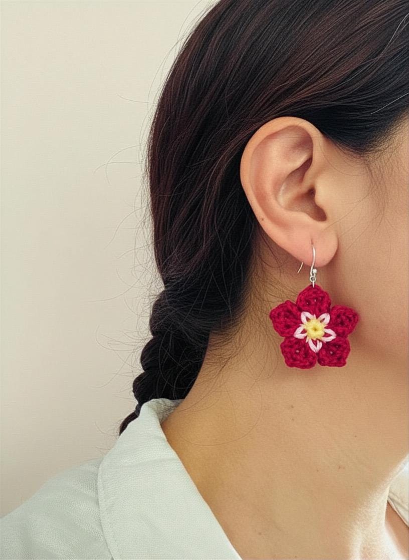 Forget Me Not Flower Crochet Earrings, Sterling Silver Hooks, Glasses Holder Set __etsy:7966285052