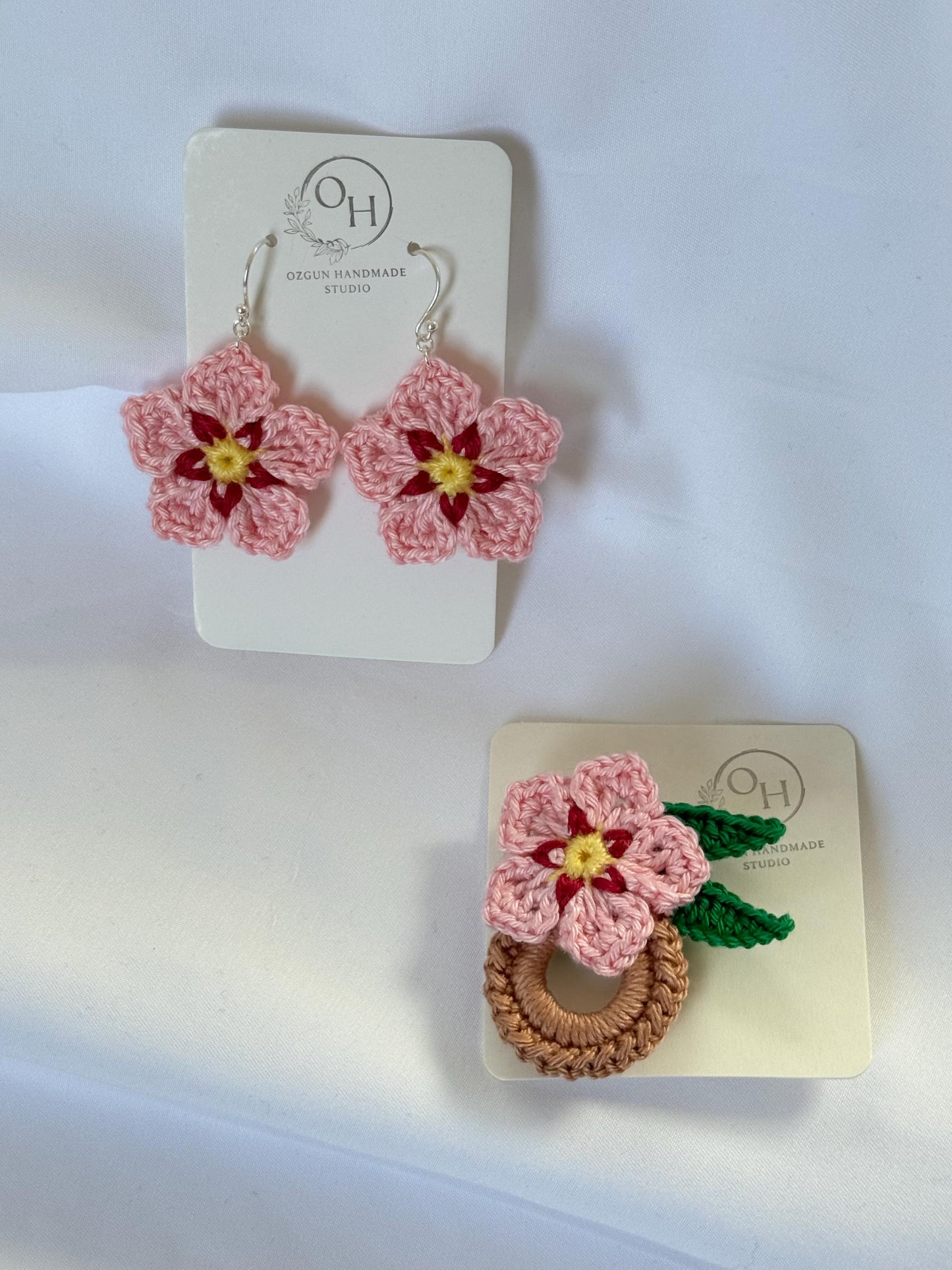 Forget Me Not Flower Crochet Earrings, Sterling Silver Hooks, Glasses Holder Set __etsy:7965439452