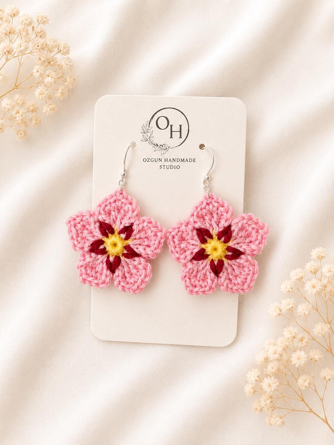 Forget Me Not Flower Crochet Earrings, Sterling Silver Hooks, Glasses Holder Set __etsy:8054582466