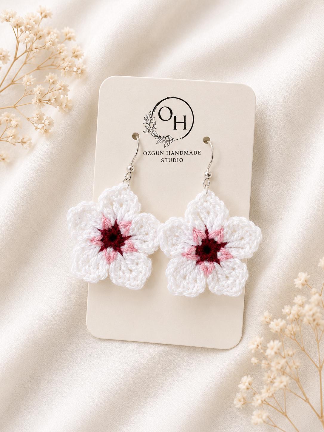 Forget Me Not Flower Crochet Earrings, Sterling Silver Hooks, Glasses Holder Set __etsy:8054582468