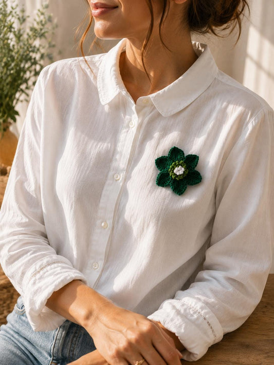 Handmade Crochet Flower Brooch, Botanical Floral Pin, Mercerized Cotton Cottagecore Accessory __etsy:8123700994