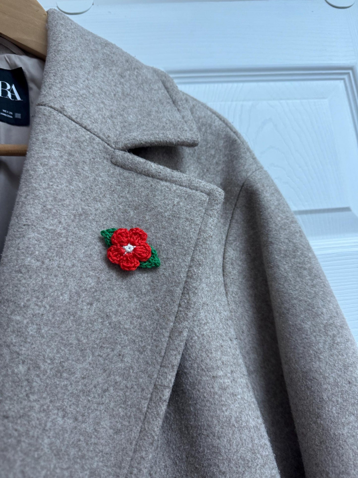 Handmade Crochet Flower Brooch: Cotton Floral Pin, 6 Colors