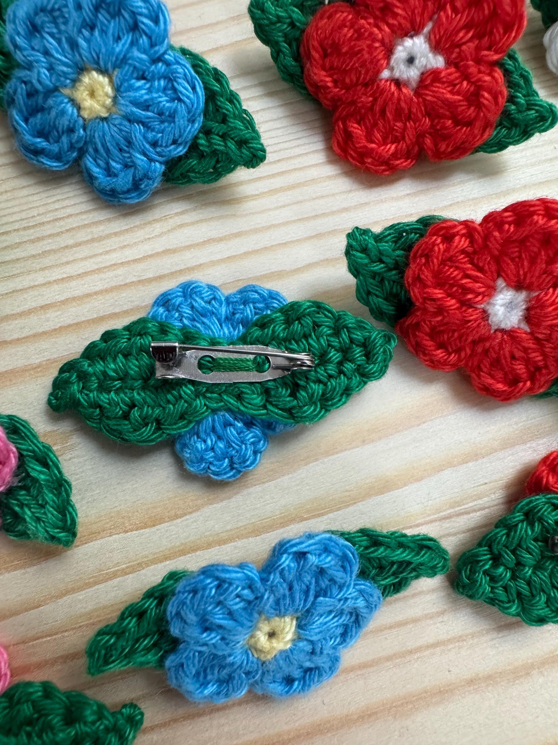 Handmade Crochet Flower Brooch: Cotton Floral Pin, 6 Colors