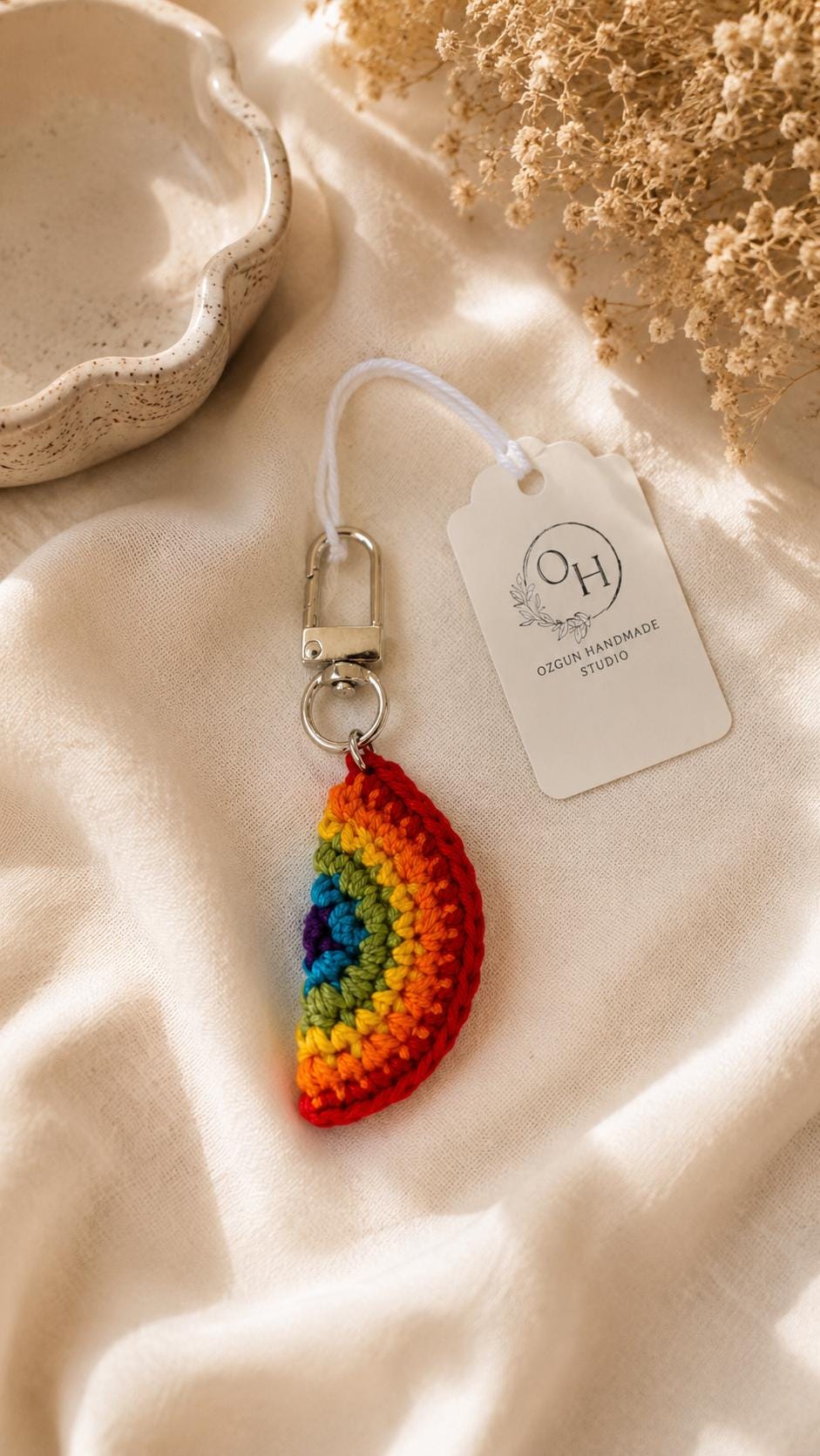 Handmade Crochet Fruit Charms, Strawberry Cherry Watermelon Mushroom Rainbow Keychain Bag Accessory __etsy:8093240531