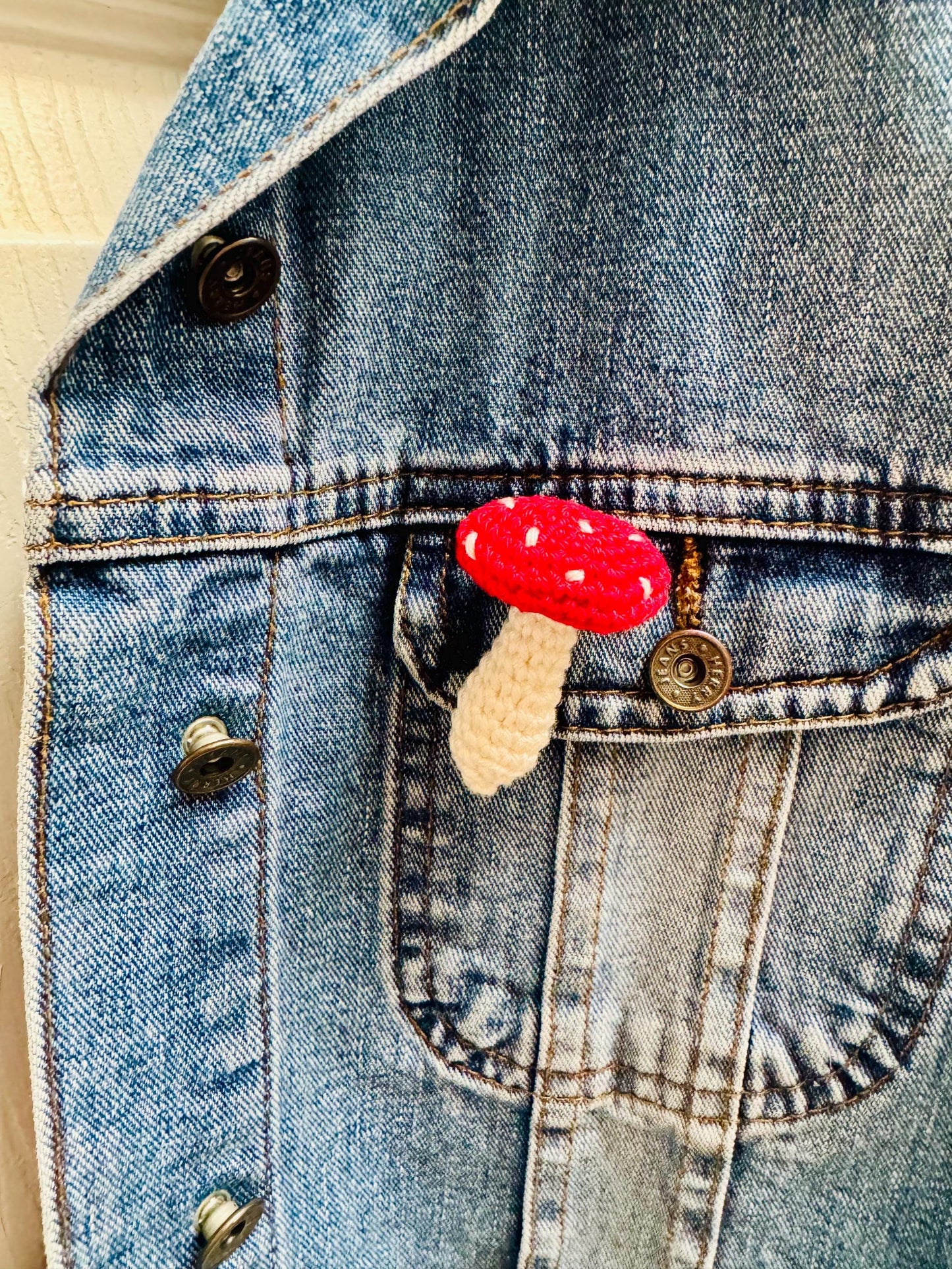 Handmade Crochet Mushroom Brooch