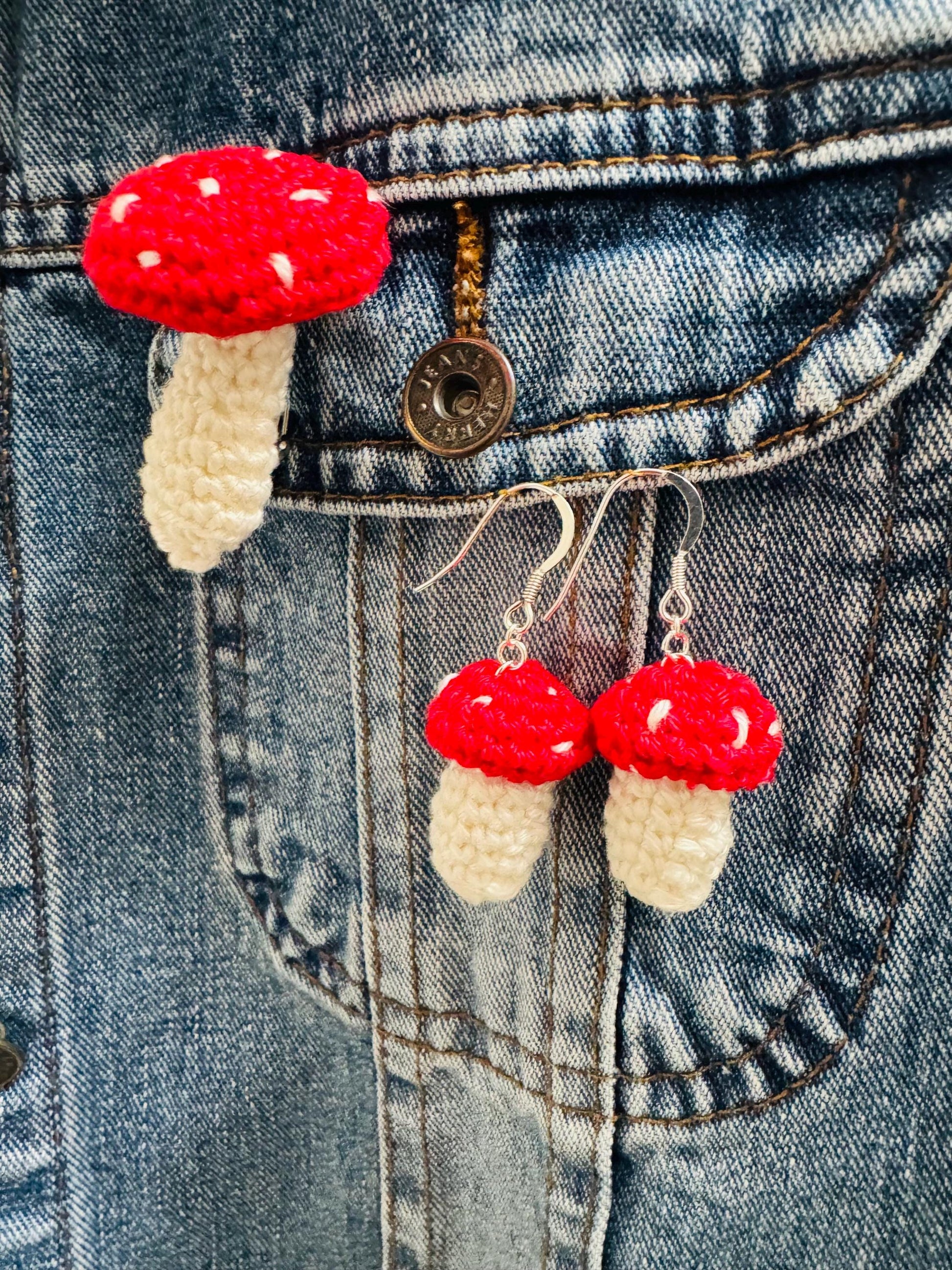 Handmade Crochet Mushroom Brooch