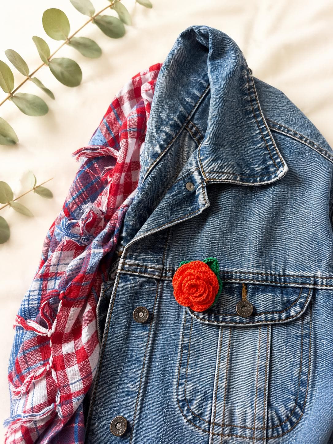 Handmade Crochet Rose Brooch: Floral Pin with Leaves - available in multiple colours __etsy:8088363654