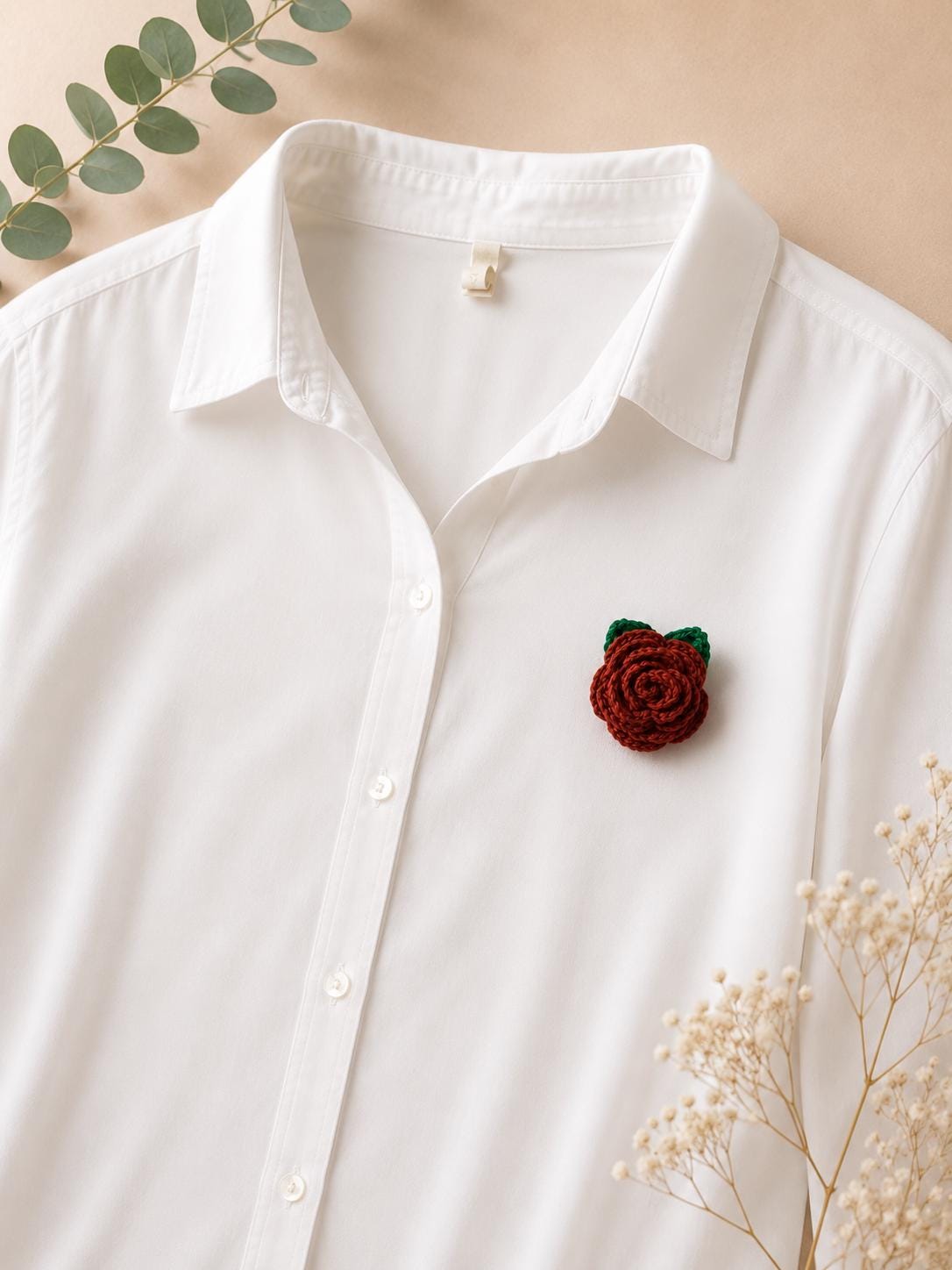 Handmade Crochet Rose Brooch: Floral Pin with Leaves - available in multiple colours __etsy:8136422765