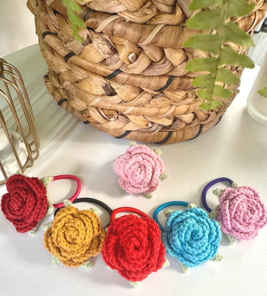 Handmade Crochet Rose Hair Tie: Floral Hair Accessories