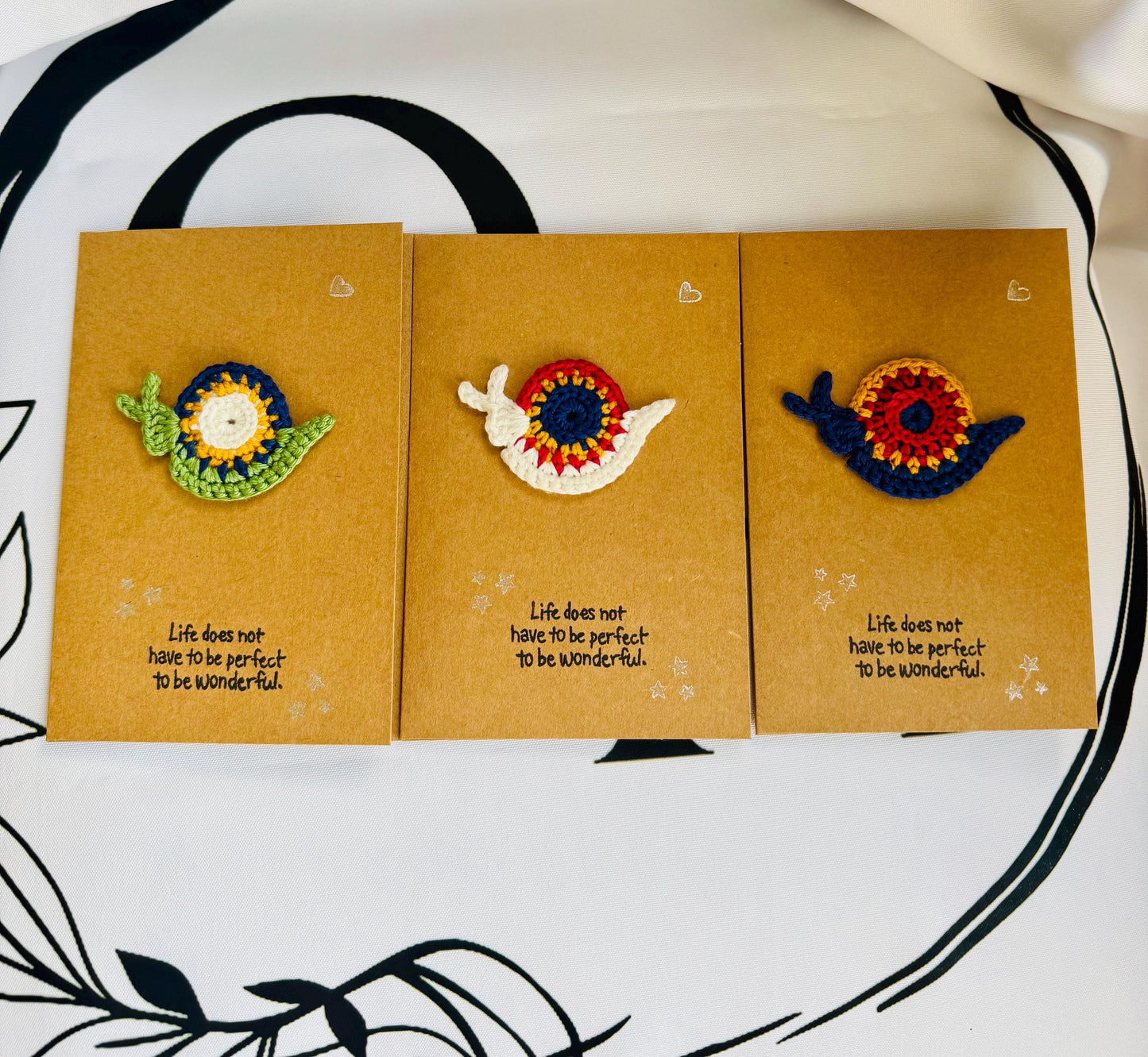 Handmade Crochet Snail Greeting Card: Mindful Quote, with Envelope