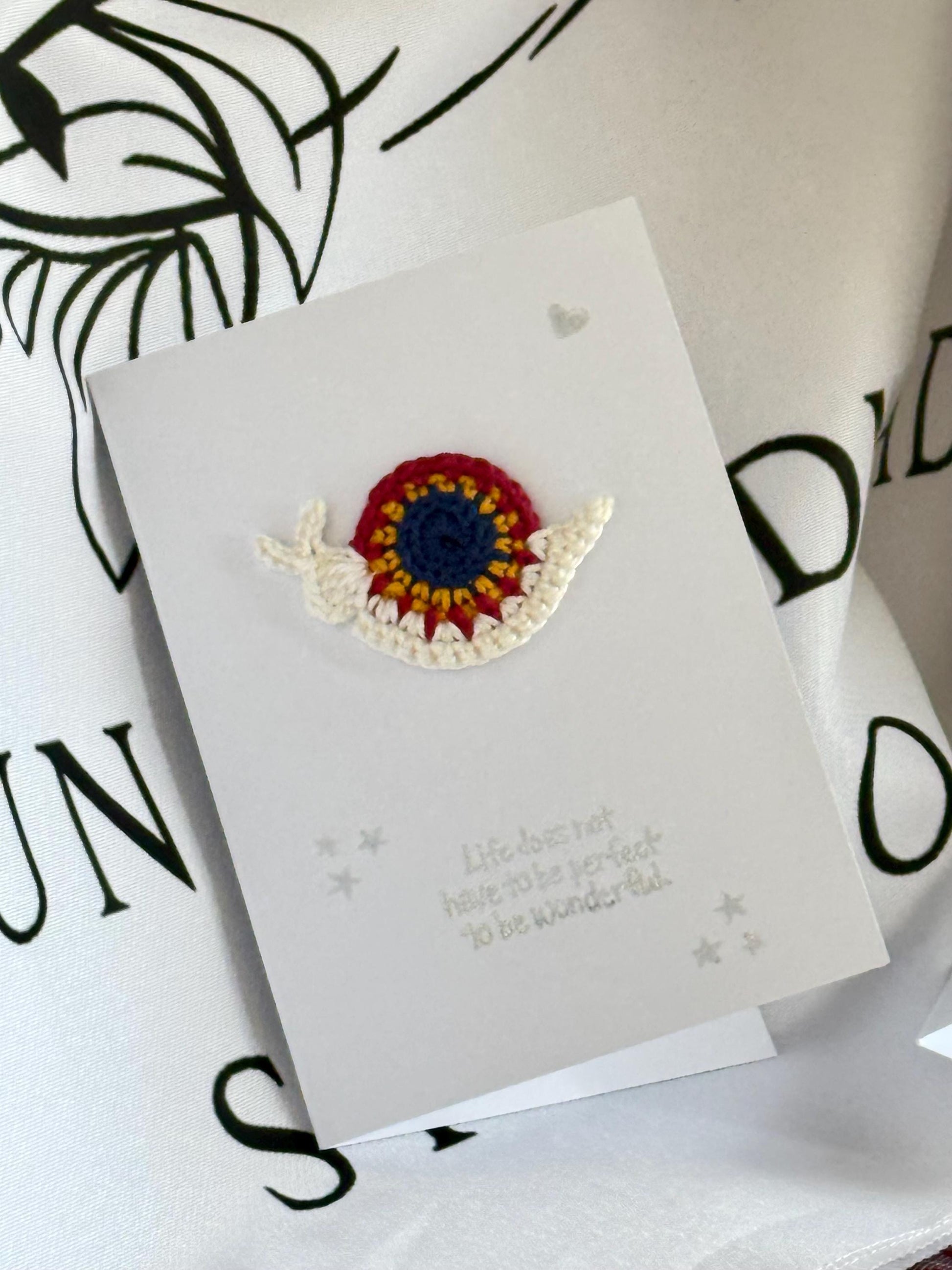 Handmade Crochet Snail Greeting Card: Mindful Quote, with Envelope