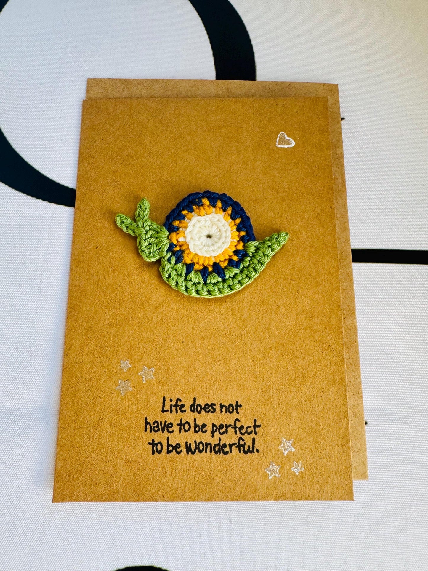 Handmade Crochet Snail Greeting Card: Mindful Quote, with Envelope