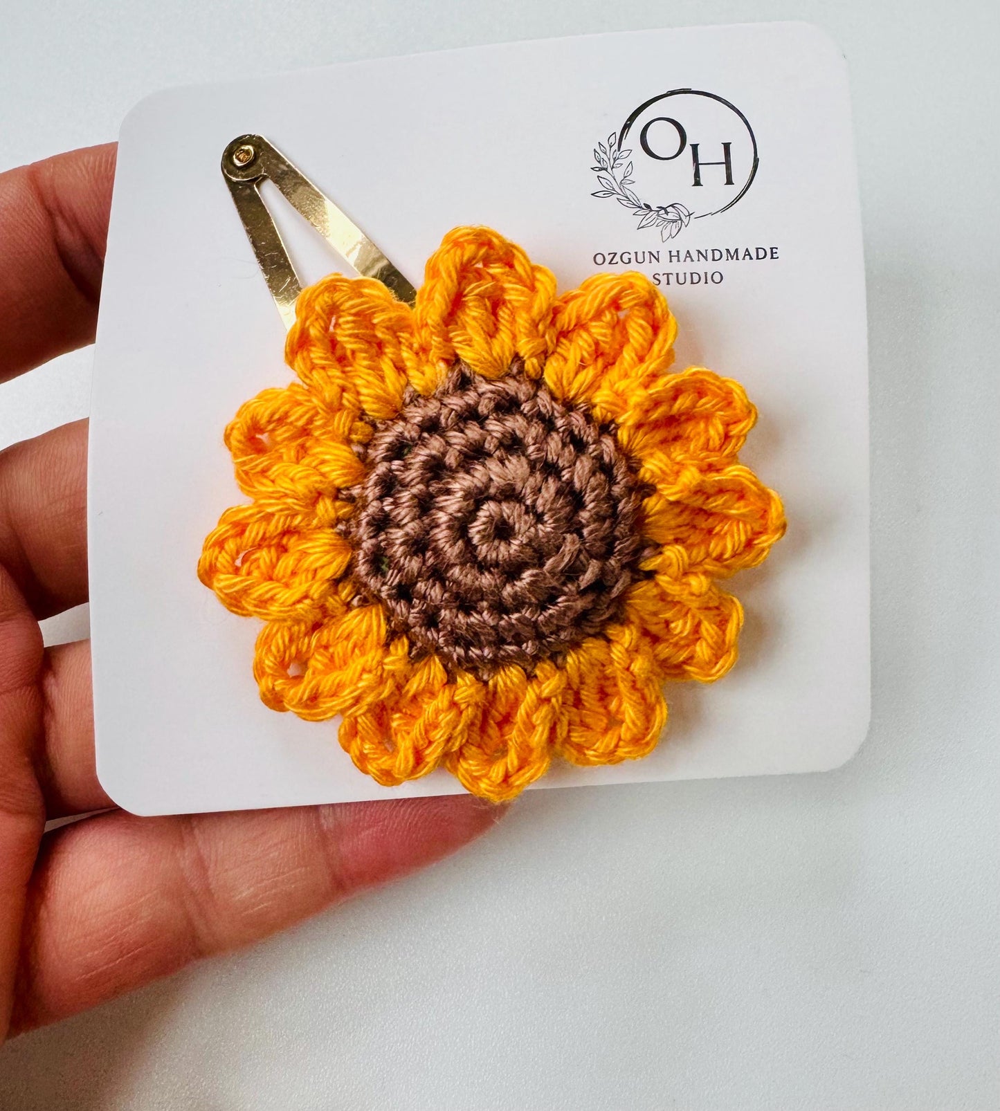 Handmade Crochet Sunflower Hair Clip – Floral Cotton Barrette, Lightweight Everyday Accessory