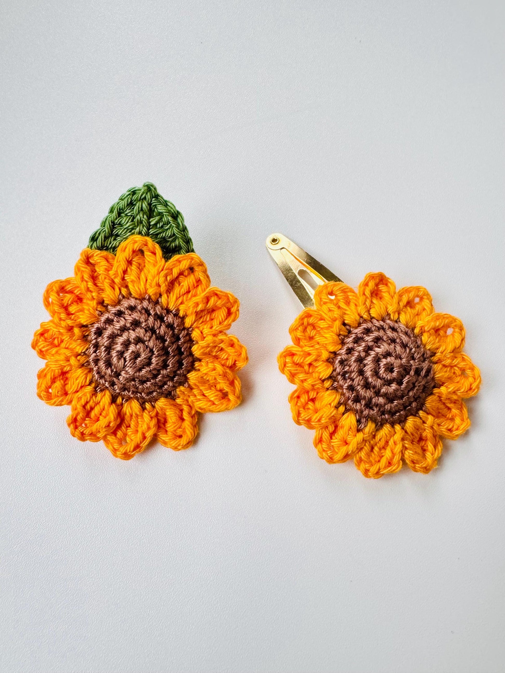 Handmade Crochet Sunflower Hair Clip – Floral Cotton Barrette, Lightweight Everyday Accessory