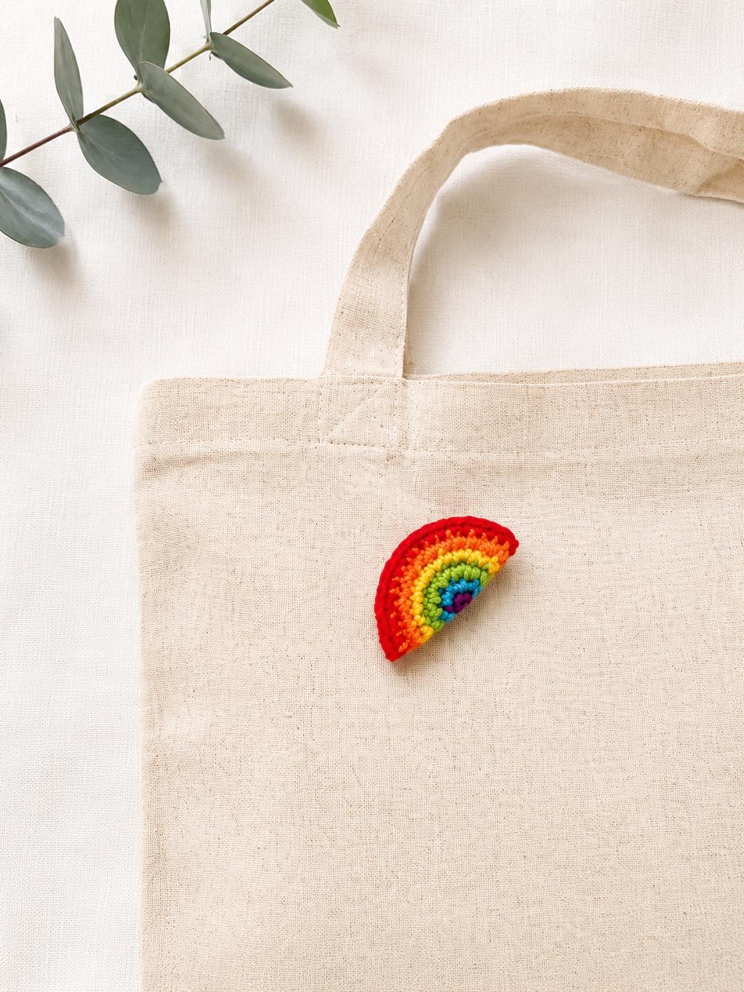 Handmade Crochet Watermelon Rainbow Brooch Pin, Cotton Yarn Badge, Tote Bag Accessory __etsy:8097875592
