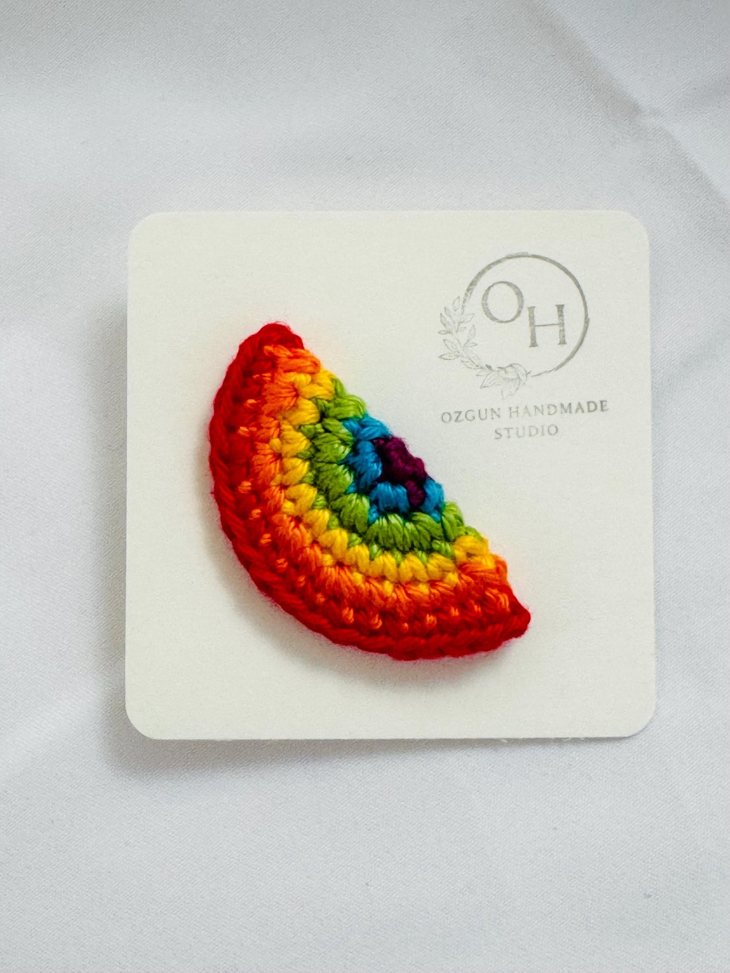 Handmade Crochet Watermelon Rainbow Brooch Pin, Cotton Yarn Badge, Tote Bag Accessory __etsy:7988558062