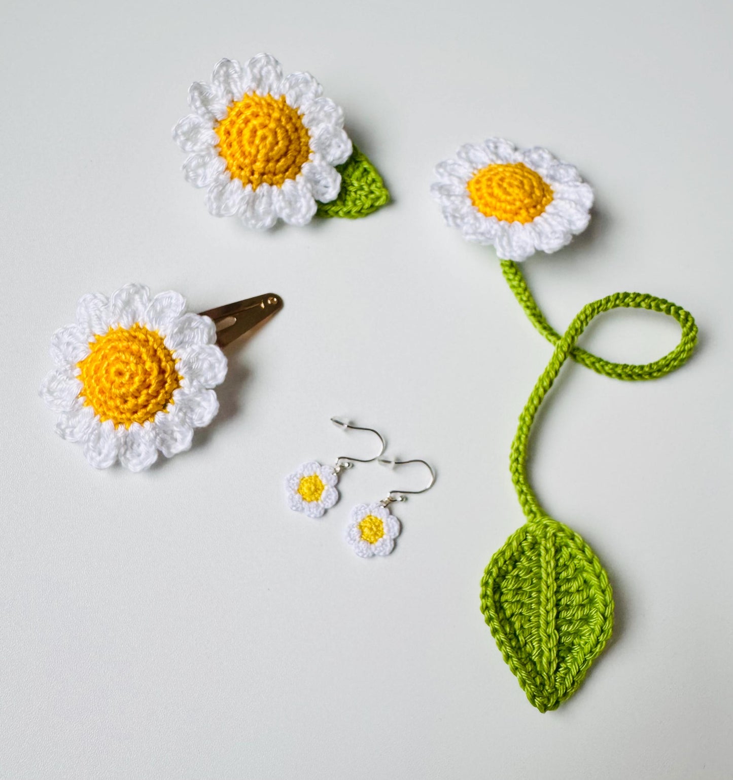 Handmade Micro Crochet Daisy Earrings – 925 Sterling Silver Hooks, Lightweight Floral Jewellery