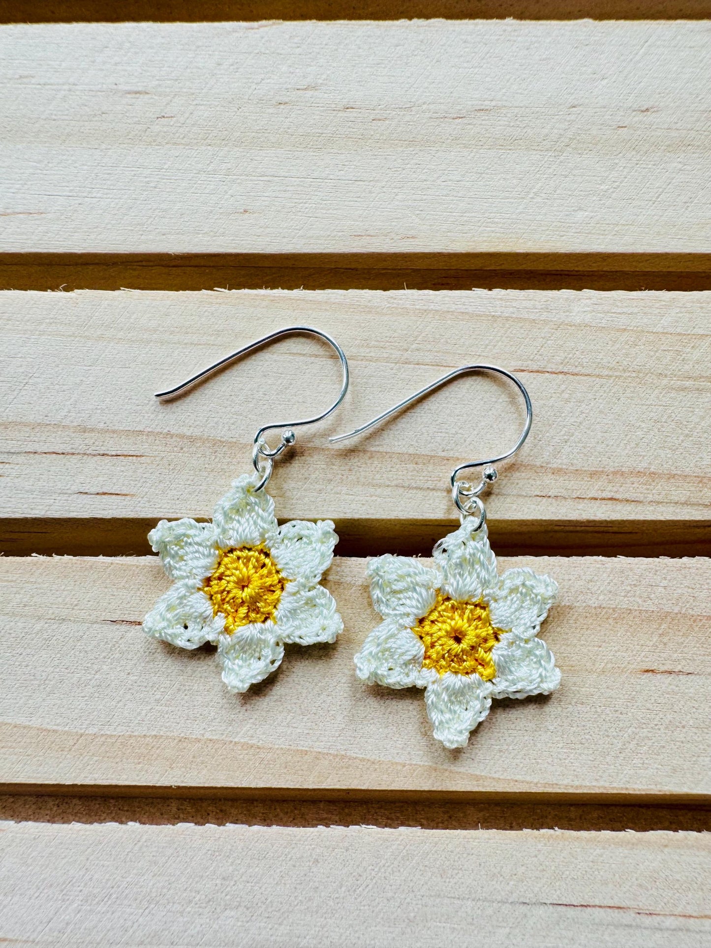 Handmade Micro Crochet Flower Earrings – Sterling Silver Hooks