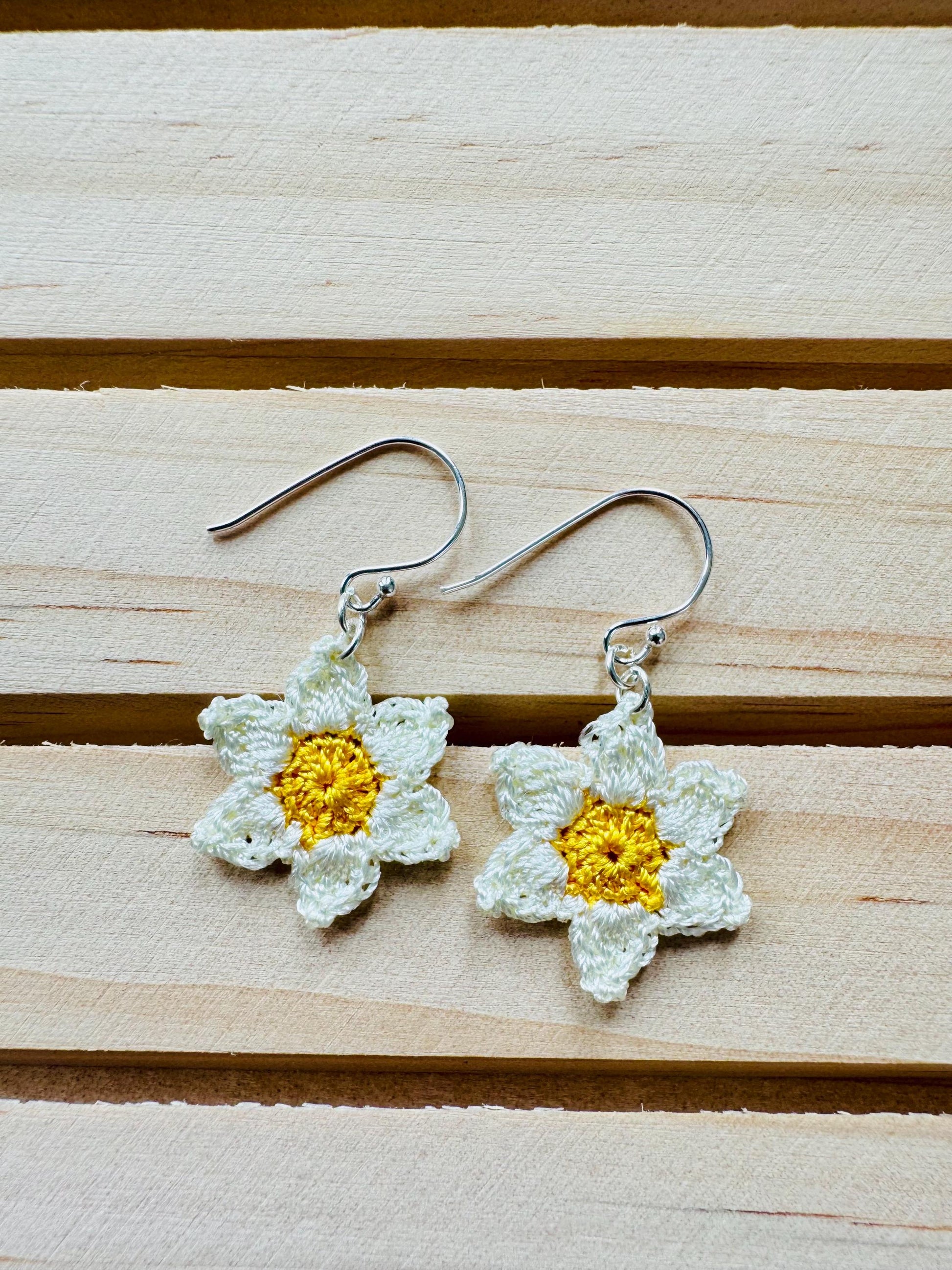 Handmade Micro Crochet Flower Earrings – Sterling Silver Hooks