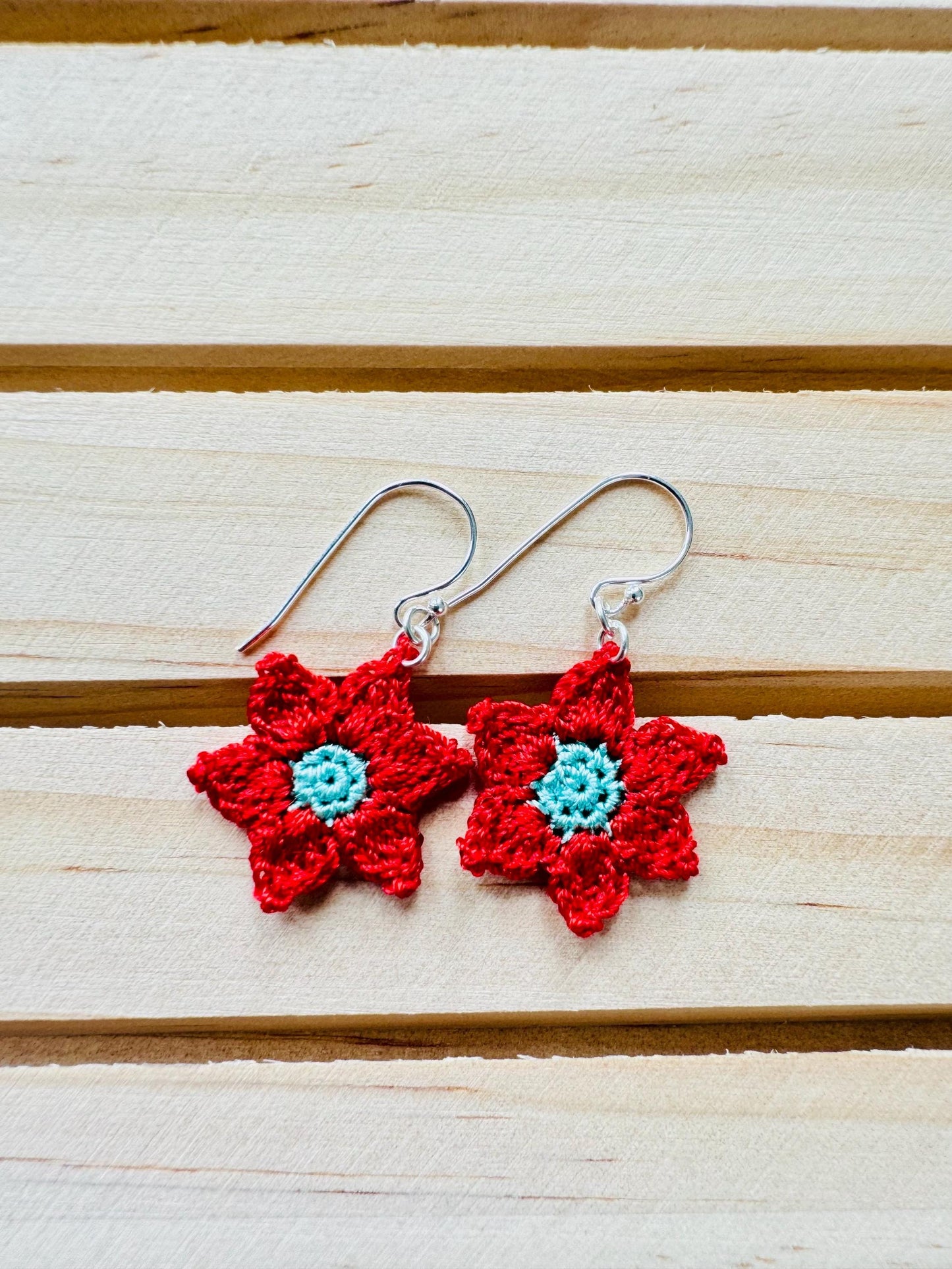 Handmade Micro Crochet Flower Earrings – Sterling Silver Hooks