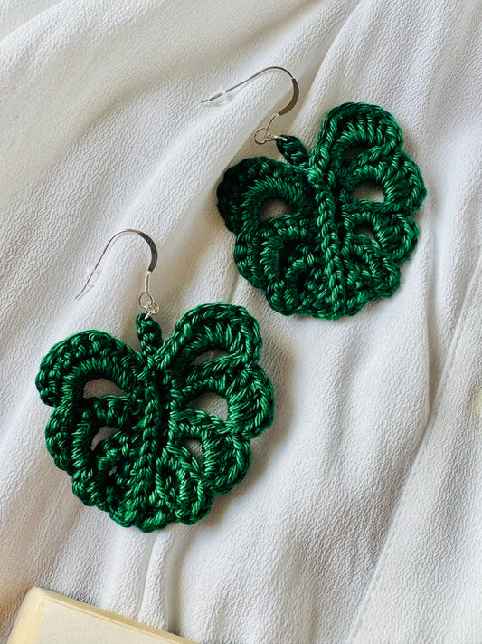 Monstera Leaf Crochet Earrings