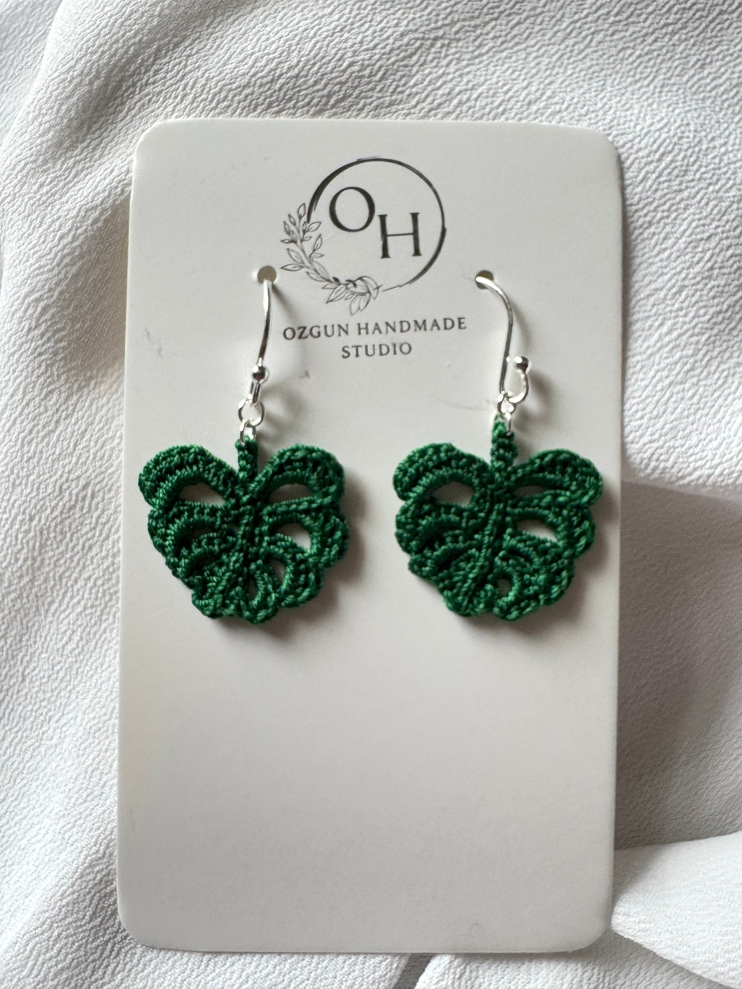 Micro Crochet Monstera Leaf Earrings