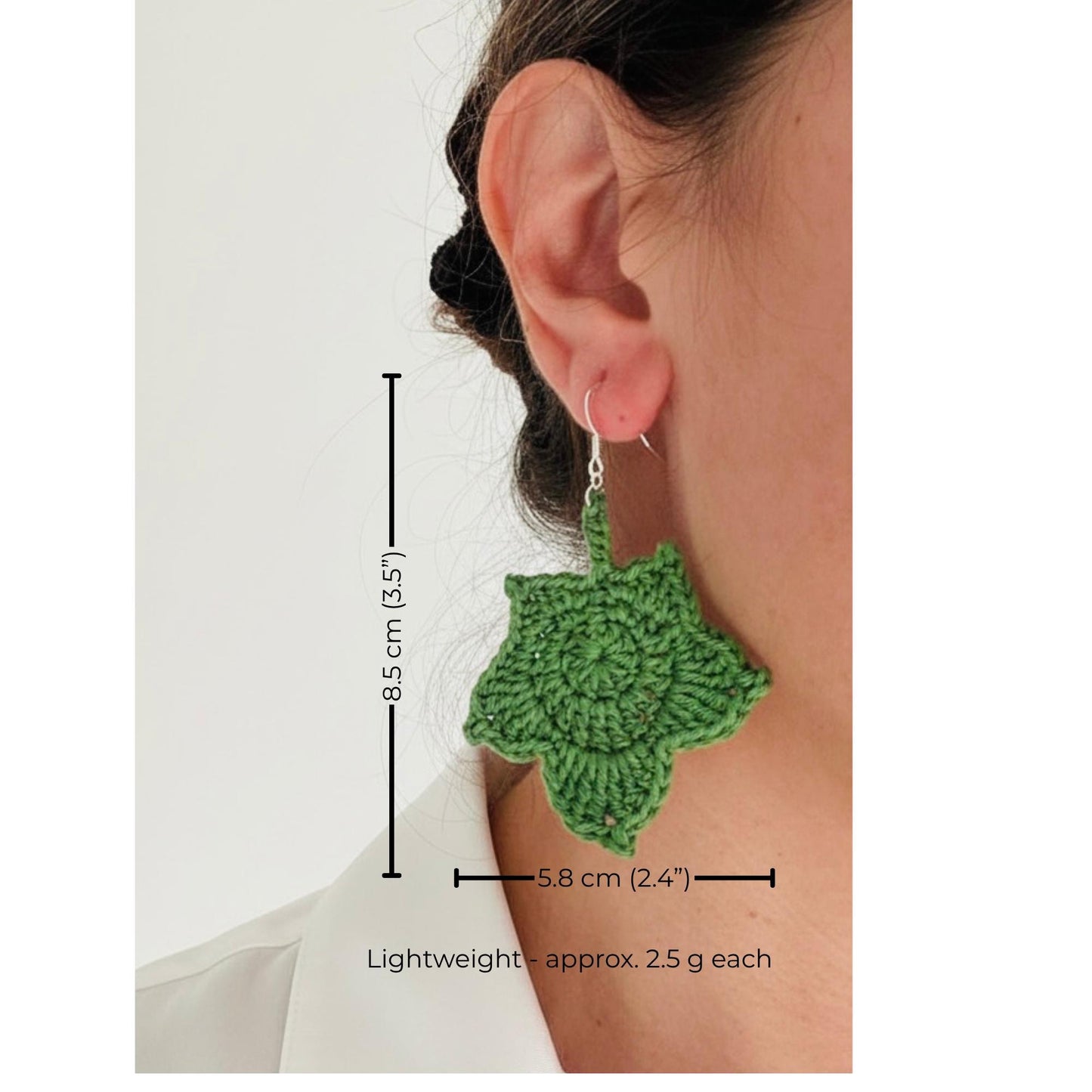 Maple Leaf Crochet Earrings – Botanical Crochet Jewellery – Sterling Silver Hooks