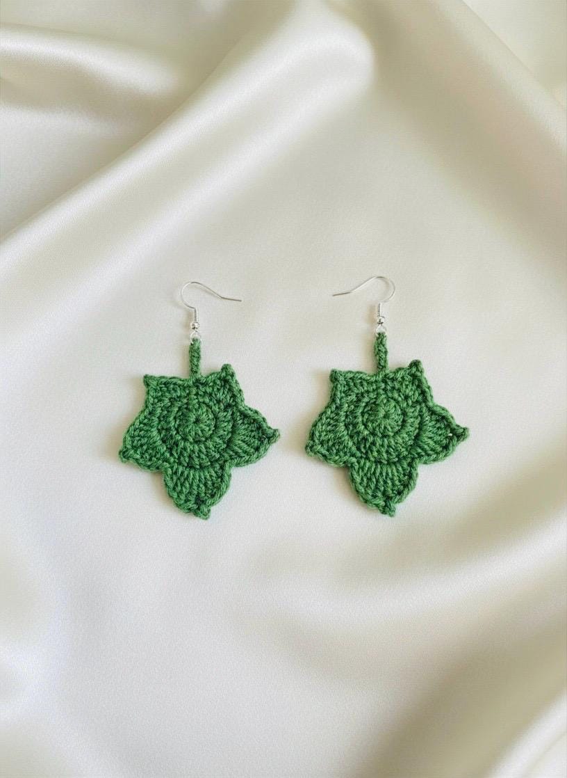 Maple Leaf Crochet Earrings – Botanical Crochet Jewellery – Sterling Silver Hooks