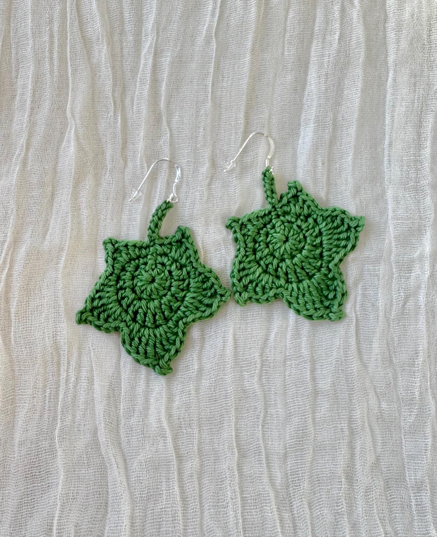 Maple Leaf Crochet Earrings – Botanical Crochet Jewellery – Sterling Silver Hooks