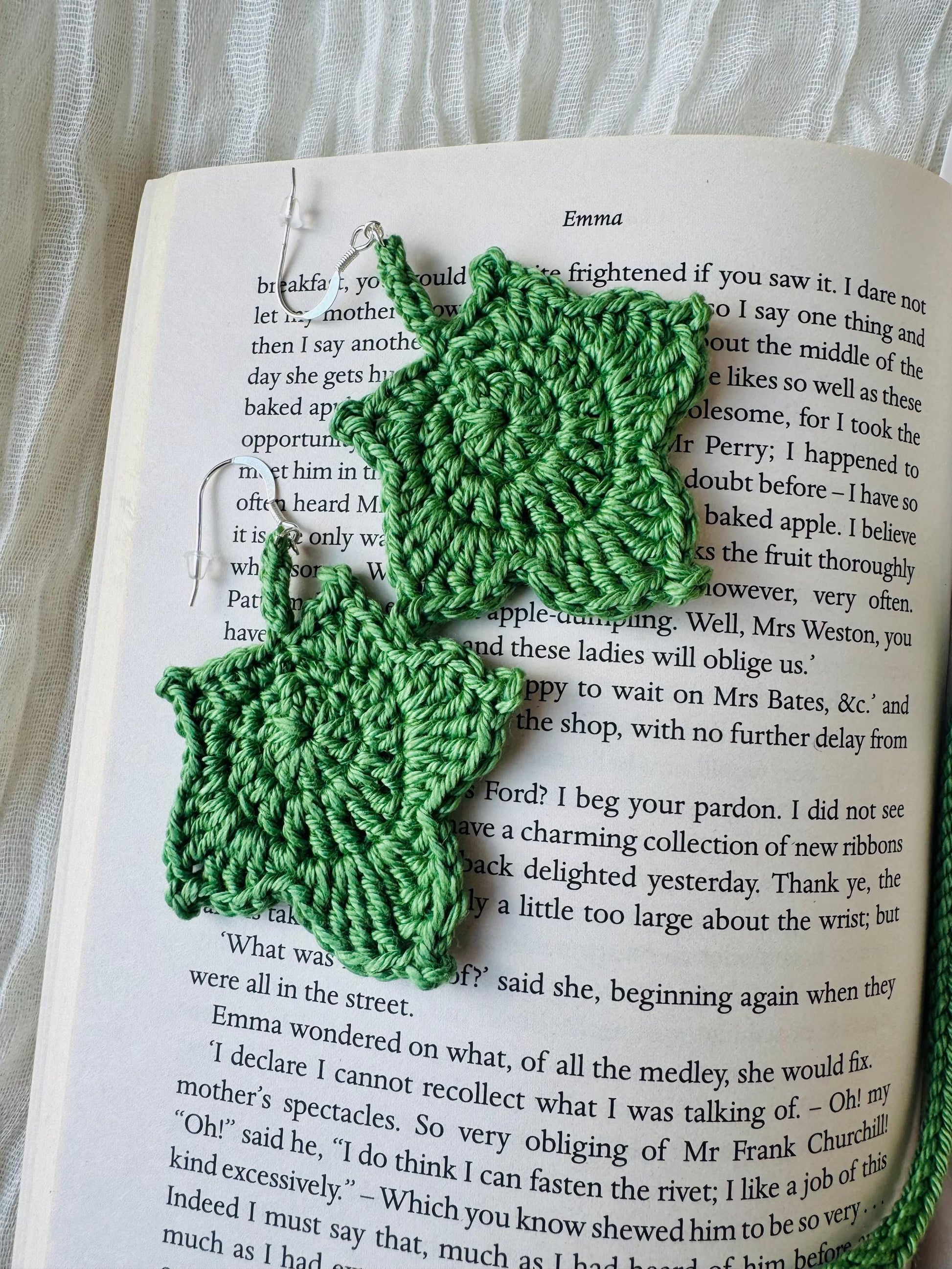 Maple Leaf Crochet Earrings – Botanical Crochet Jewellery – Sterling Silver Hooks
