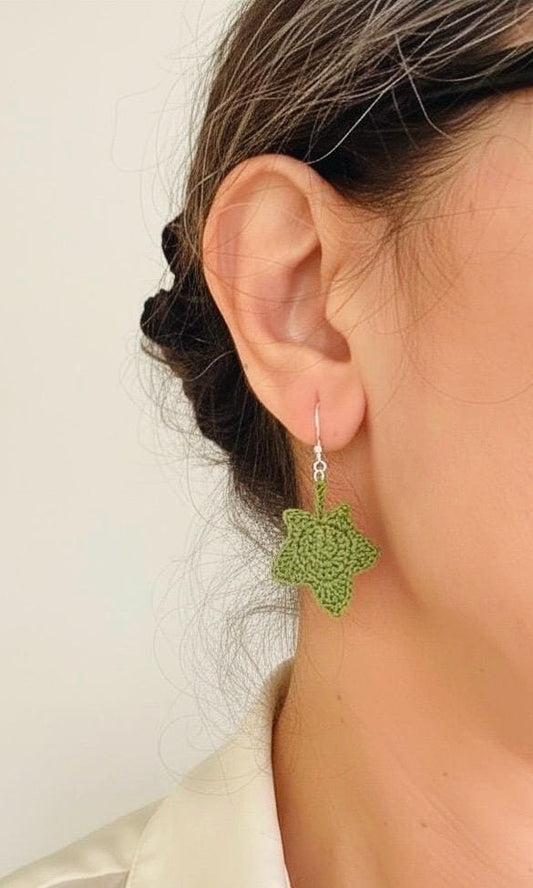 Maple Leaf Micro Crochet Earrings – Botanical Crochet Jewellery – Sterling Silver Hooks