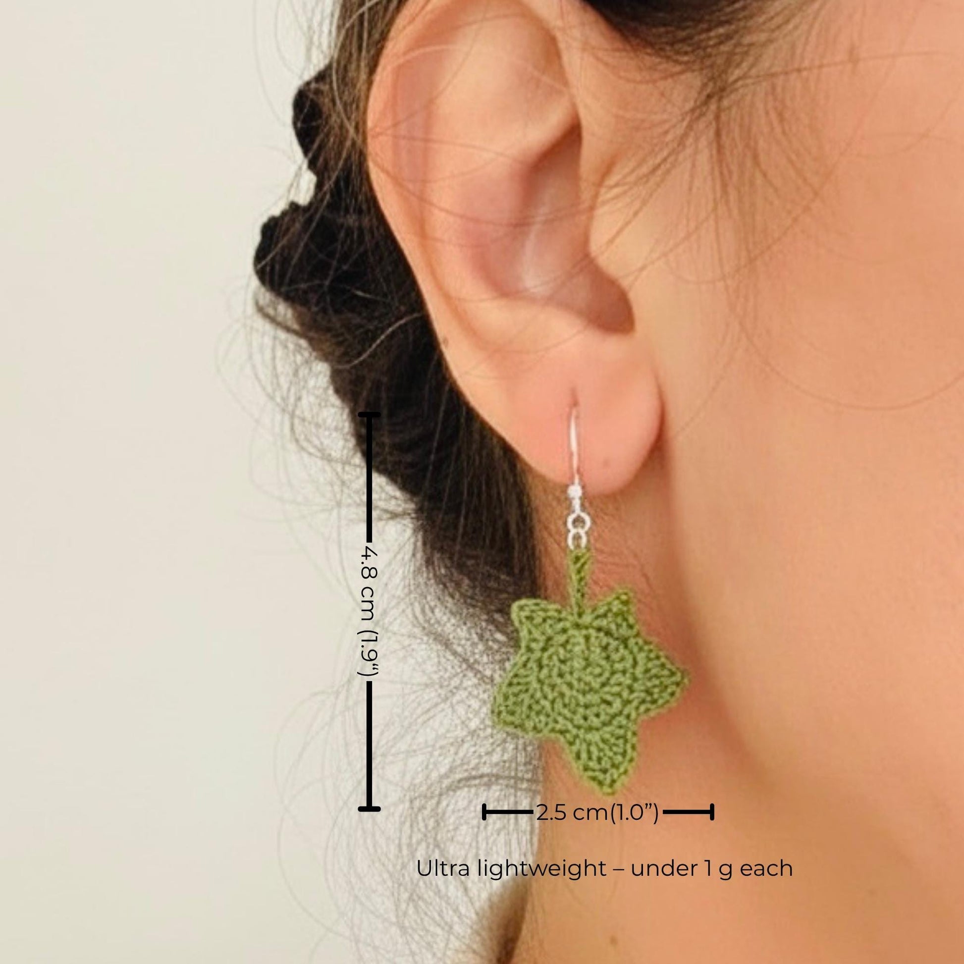 Maple Leaf Micro Crochet Earrings – Botanical Crochet Jewellery – Sterling Silver Hooks