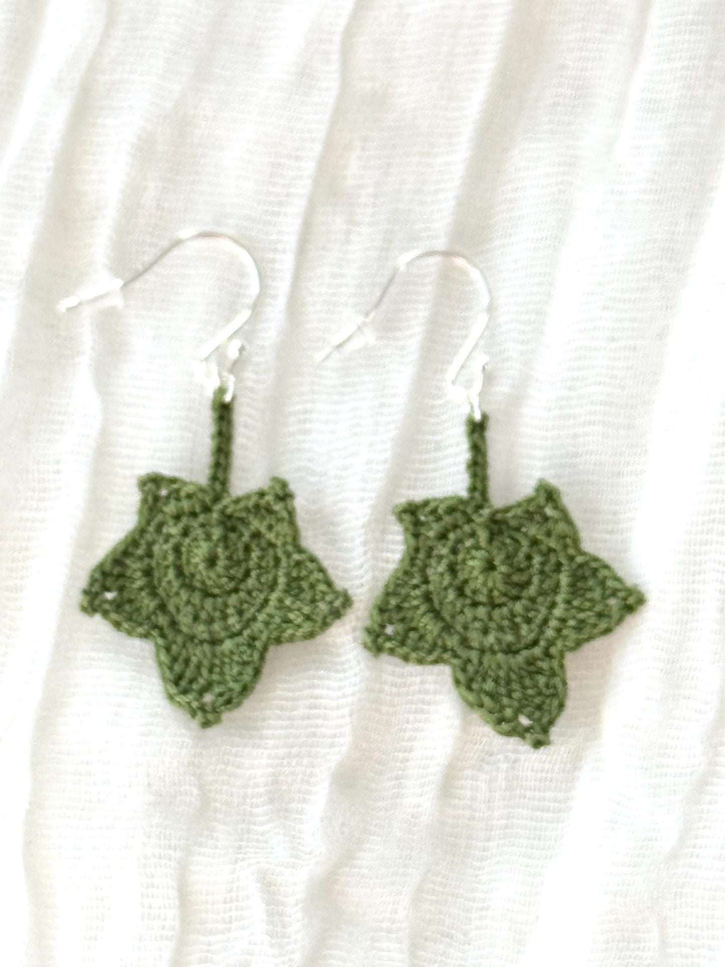 Maple Leaf Micro Crochet Earrings – Botanical Crochet Jewellery – Sterling Silver Hooks