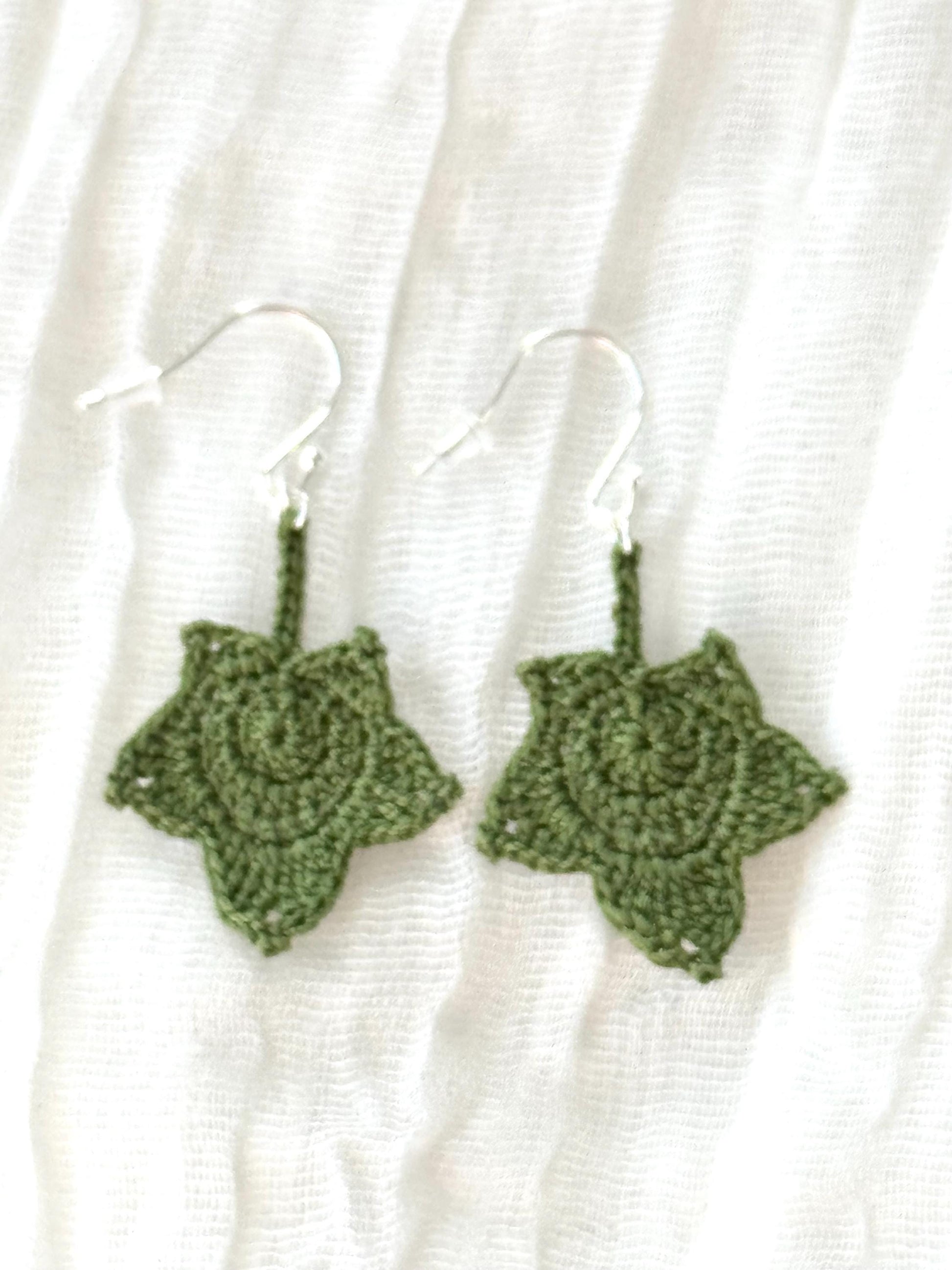 Maple Leaf Micro Crochet Earrings – Botanical Crochet Jewellery – Sterling Silver Hooks