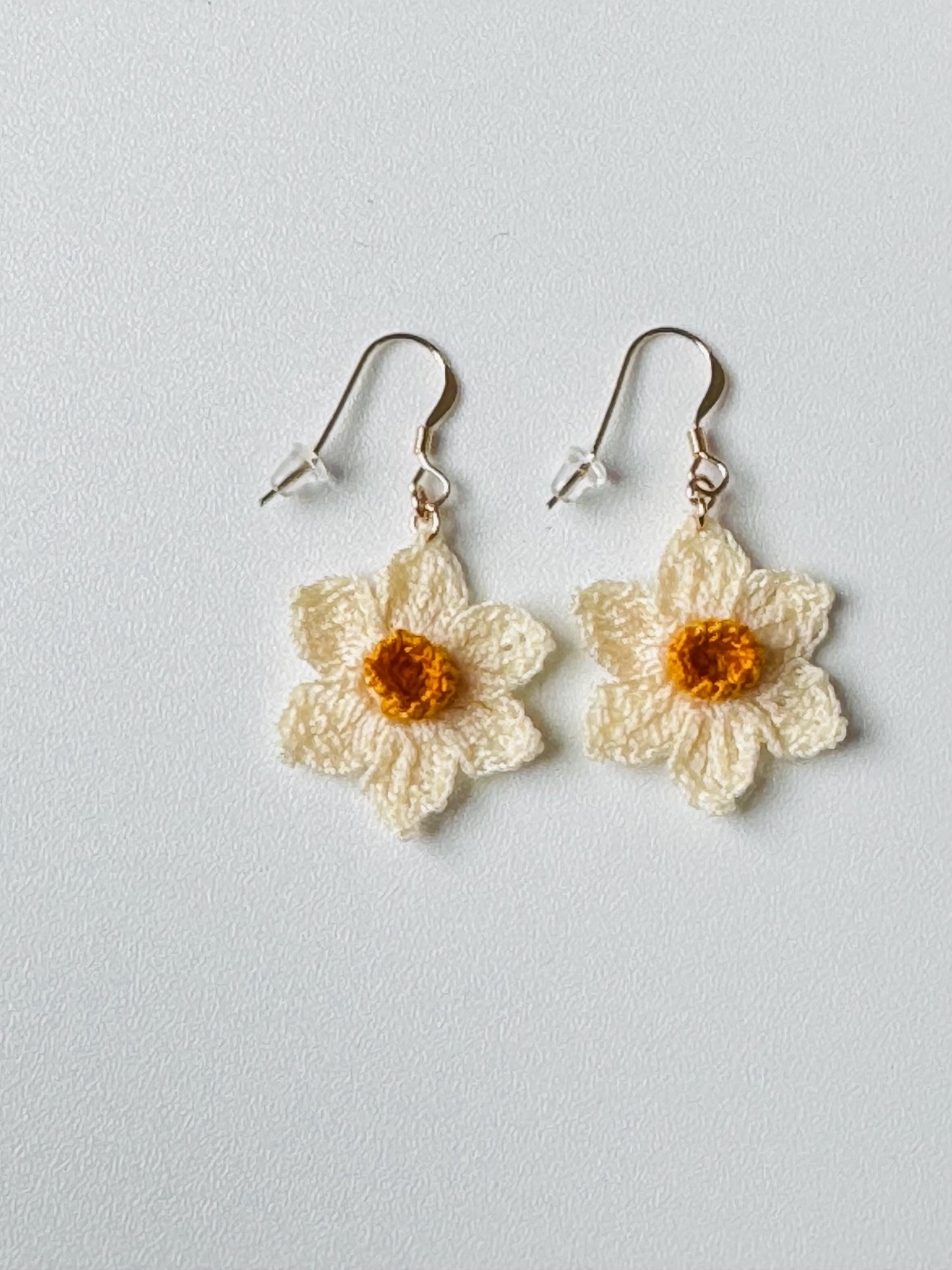 Micro Crochet Daffodil Earrings – 14ct Gold Filled Hooks