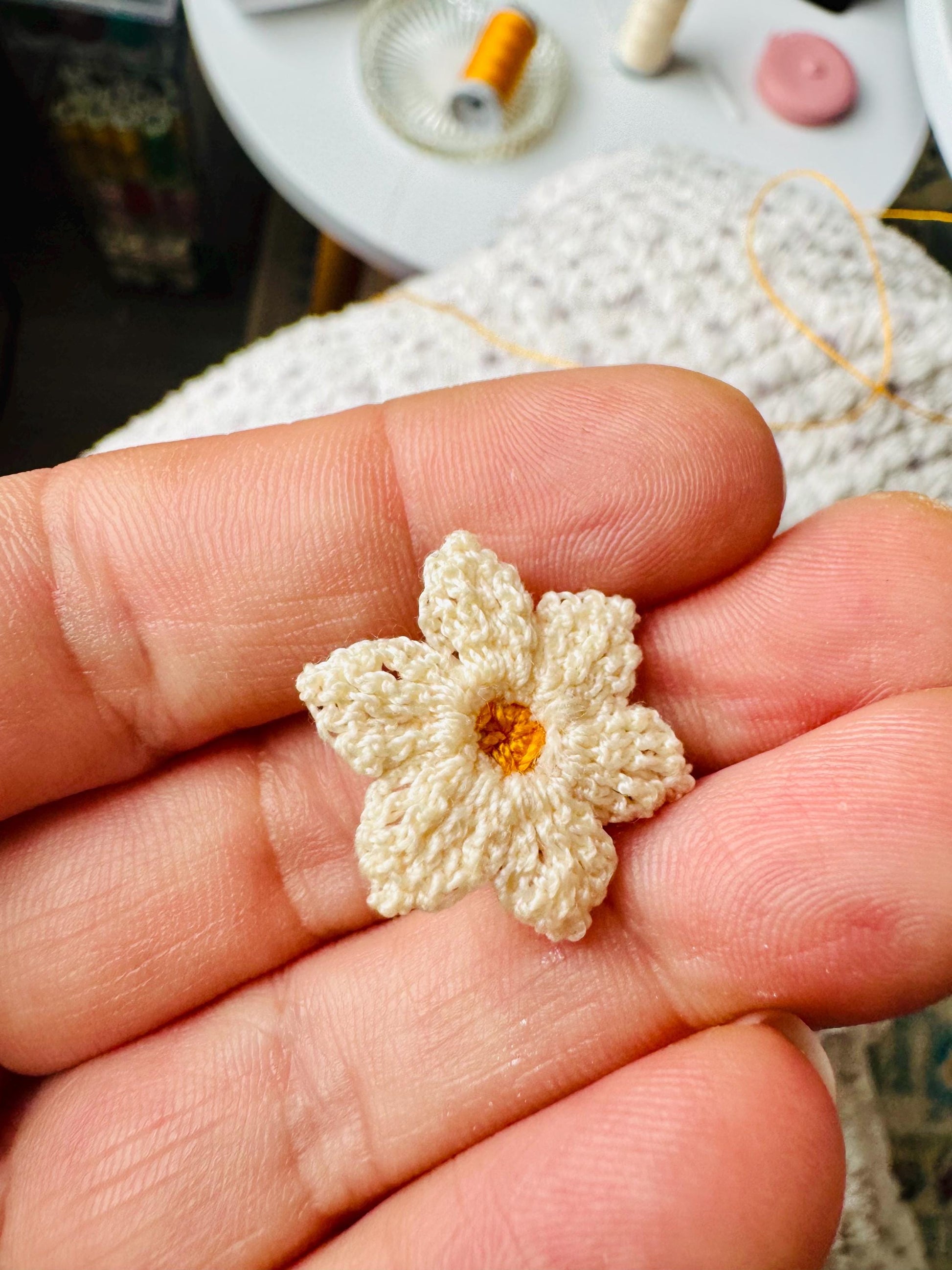 Micro Crochet Daffodil Earrings – 14ct Gold Filled Hooks