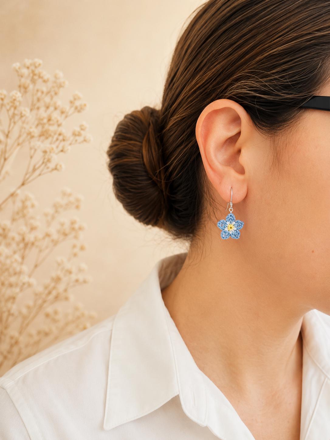 Micro Crochet Forget Me Not Flower Earrings, Blue Floral, Sterling Silver/Gold Filled Hooks __etsy:8071977946