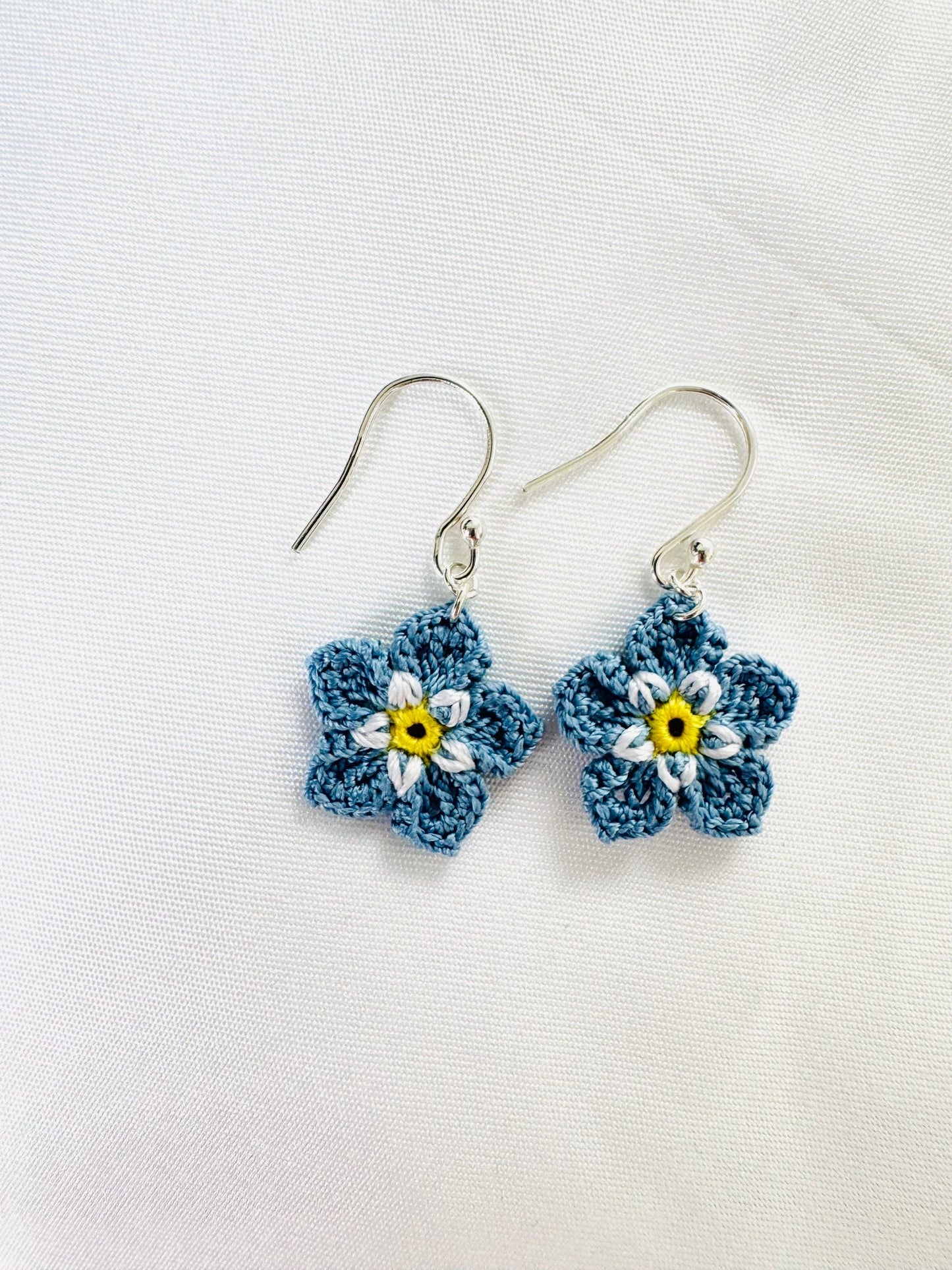 Micro Crochet Forget Me Not Flower Earrings, Blue Floral, Sterling Silver/Gold Filled Hooks __etsy:8018232064
