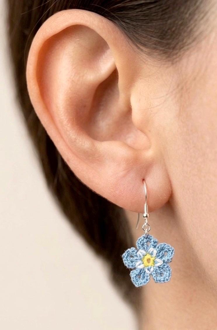 Micro Crochet Forget Me Not Flower Earrings, Blue Floral, Sterling Silver/Gold Filled Hooks __etsy:8083843055