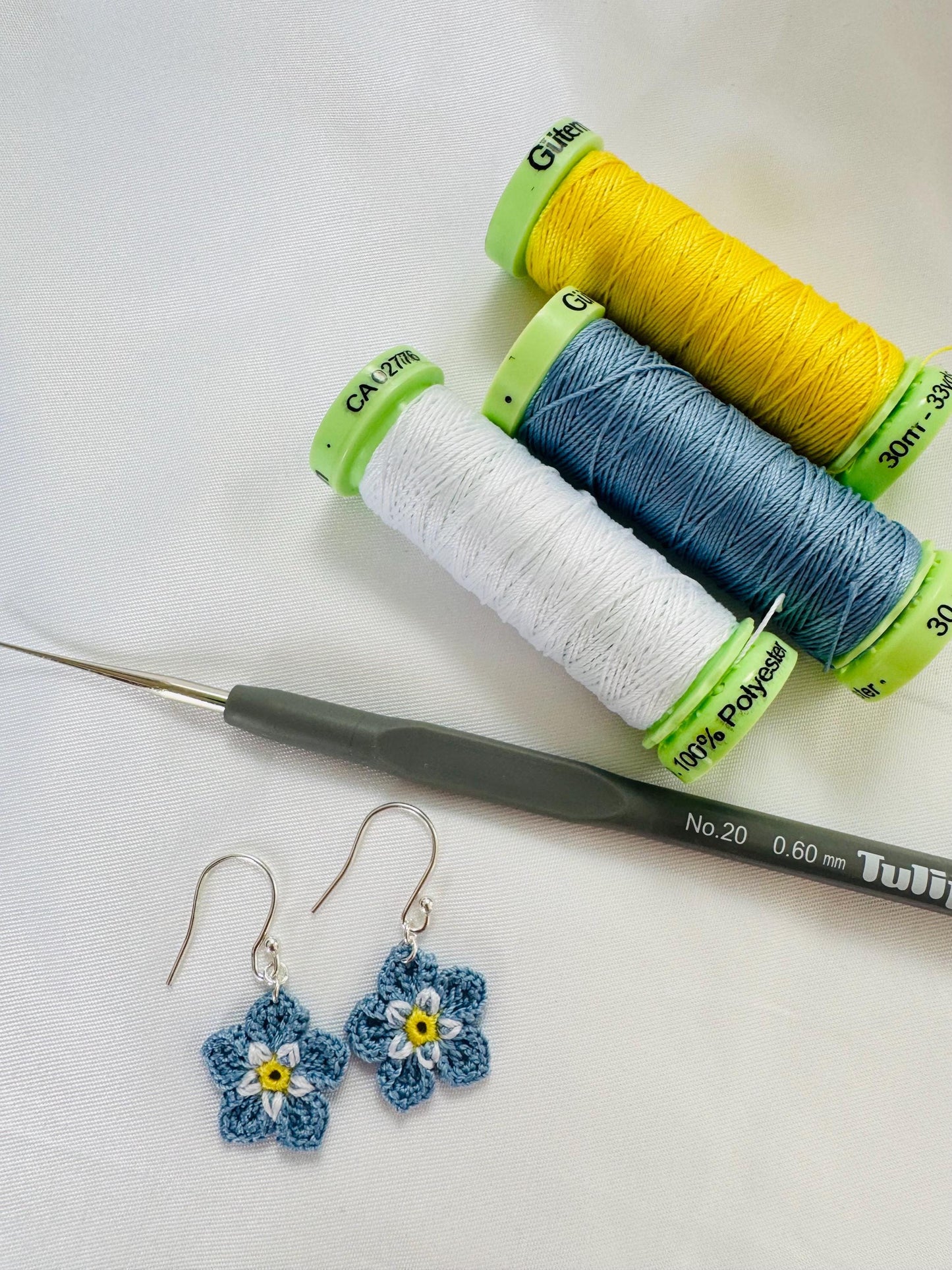 Micro Crochet Forget Me Not Flower Earrings, Blue Floral, Sterling Silver/Gold Filled Hooks __etsy:8066149601