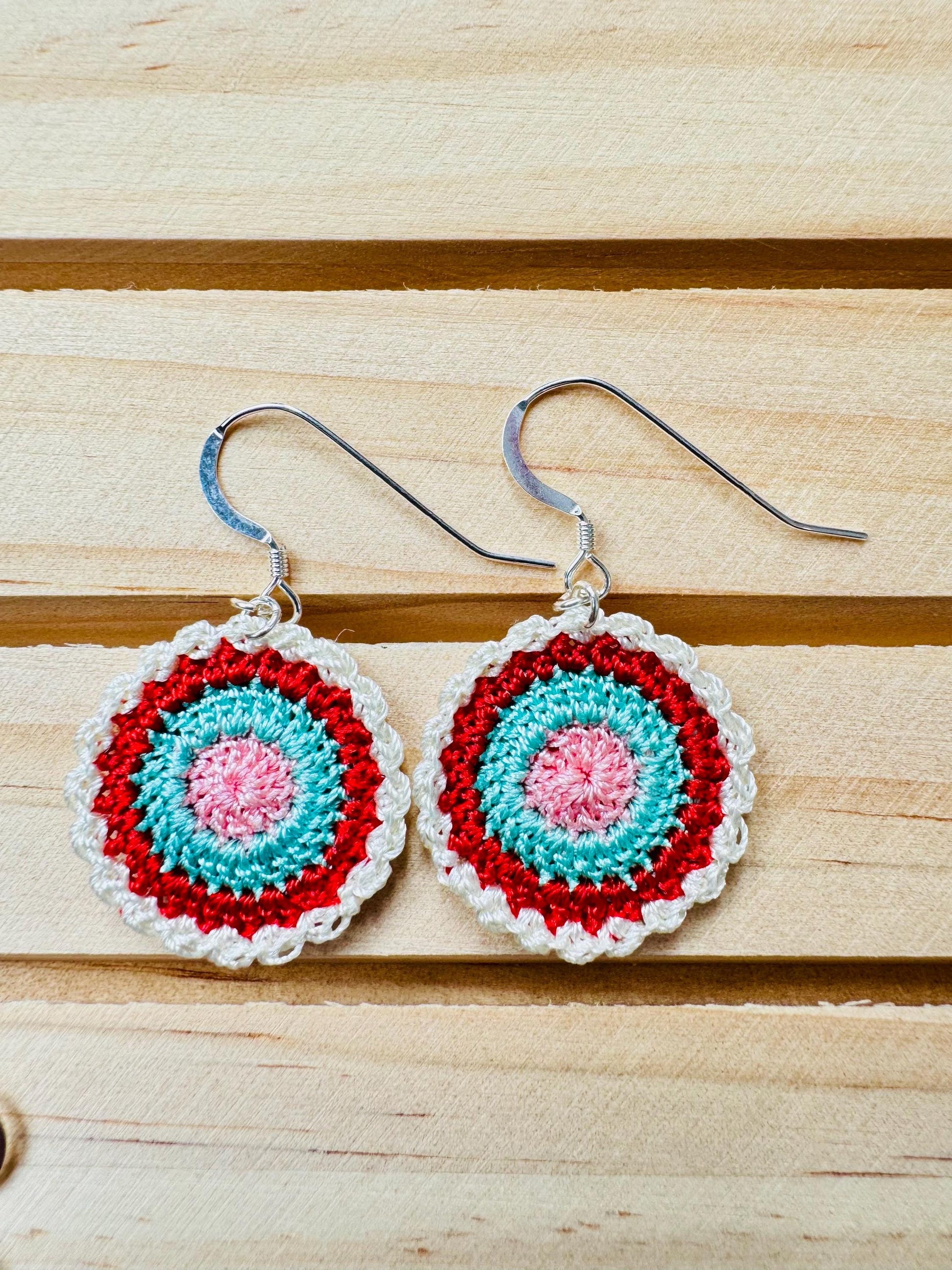 Micro Crochet Mandala Earrings: Lightweight Sterling Silver Jewelry