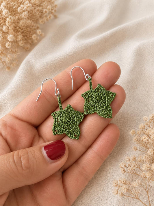 Micro Crochet Maple Leaf Earrings – Botanical Crochet Jewellery – Sterling Silver Hooks __etsy:8118618077