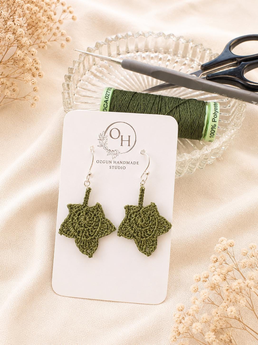 Micro Crochet Maple Leaf Earrings – Botanical Crochet Jewellery – Sterling Silver Hooks __etsy:8118698279