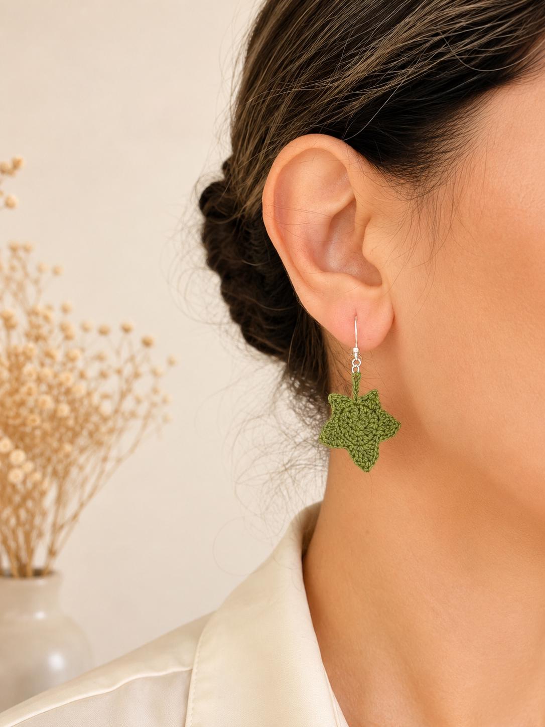 Micro Crochet Maple Leaf Earrings – Botanical Crochet Jewellery – Sterling Silver Hooks __etsy:8118631355