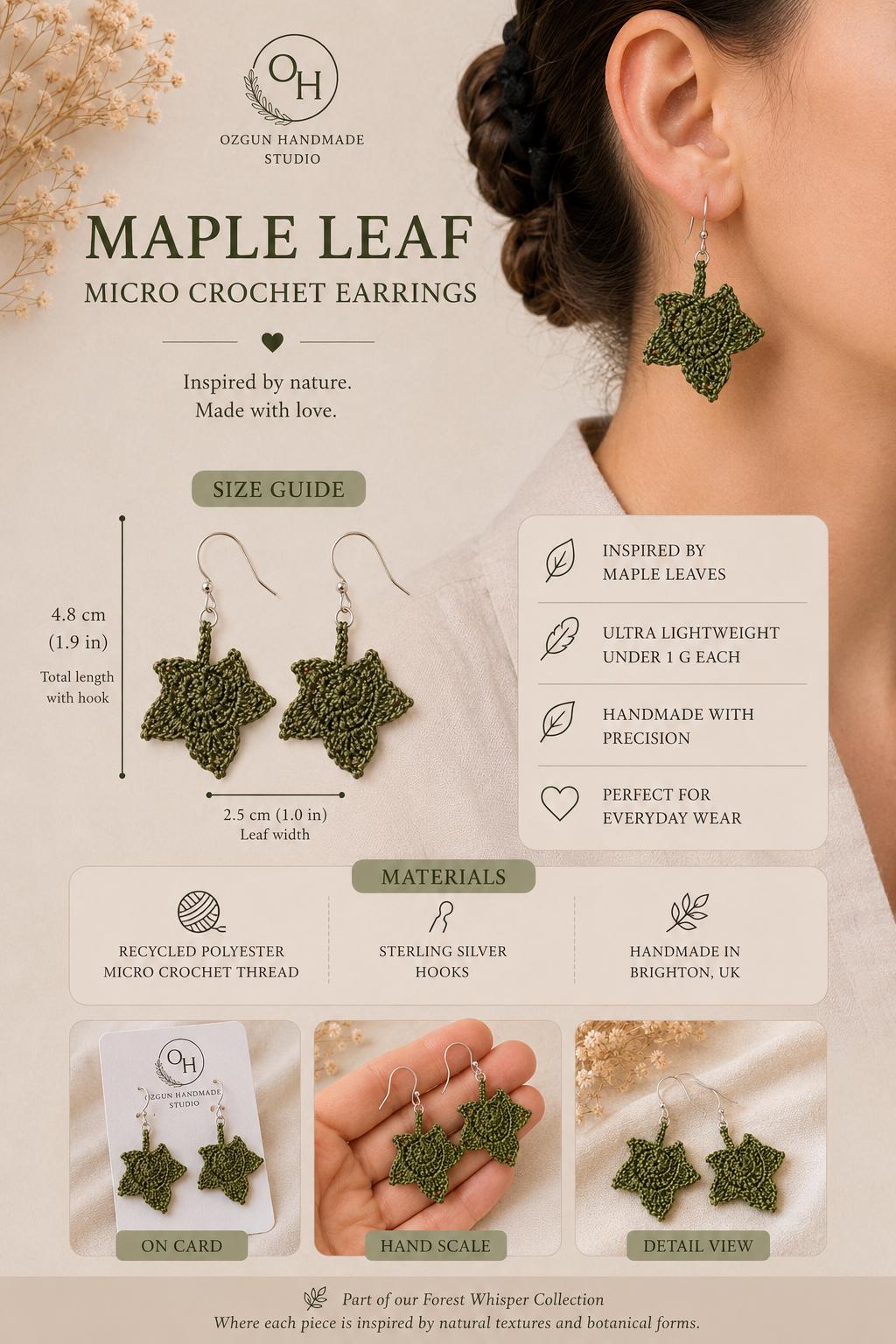 Micro Crochet Maple Leaf Earrings – Botanical Crochet Jewellery – Sterling Silver Hooks __etsy:8070759096