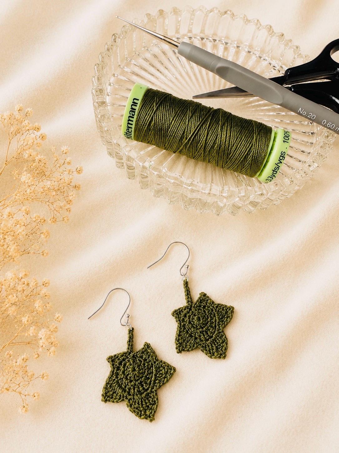 Micro Crochet Maple Leaf Earrings – Botanical Crochet Jewellery – Sterling Silver Hooks __etsy:8070707228