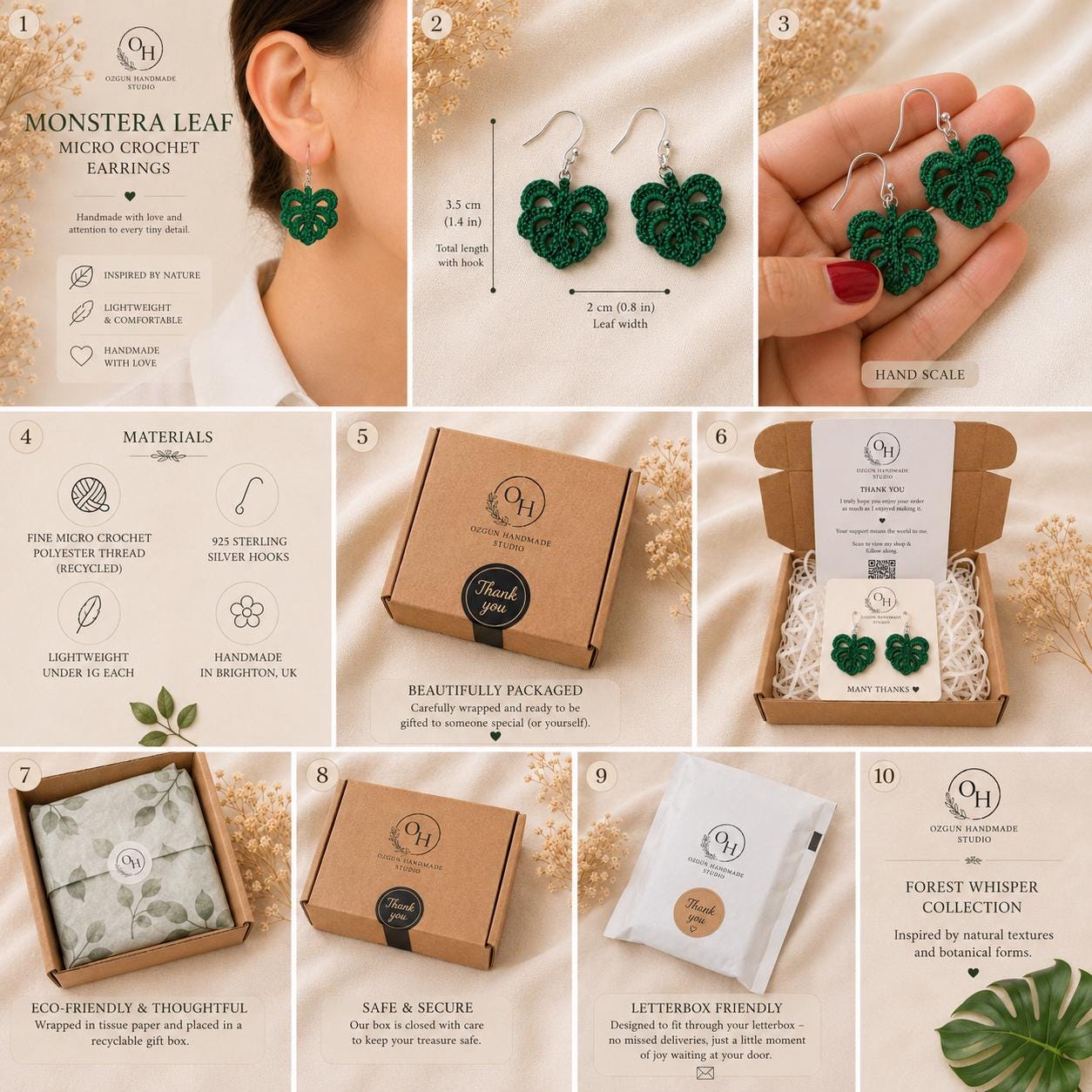 Micro Crochet Monstera Leaf Earrings – Botanical Jewellery – Sterling Silver Hooks __etsy:8118853891