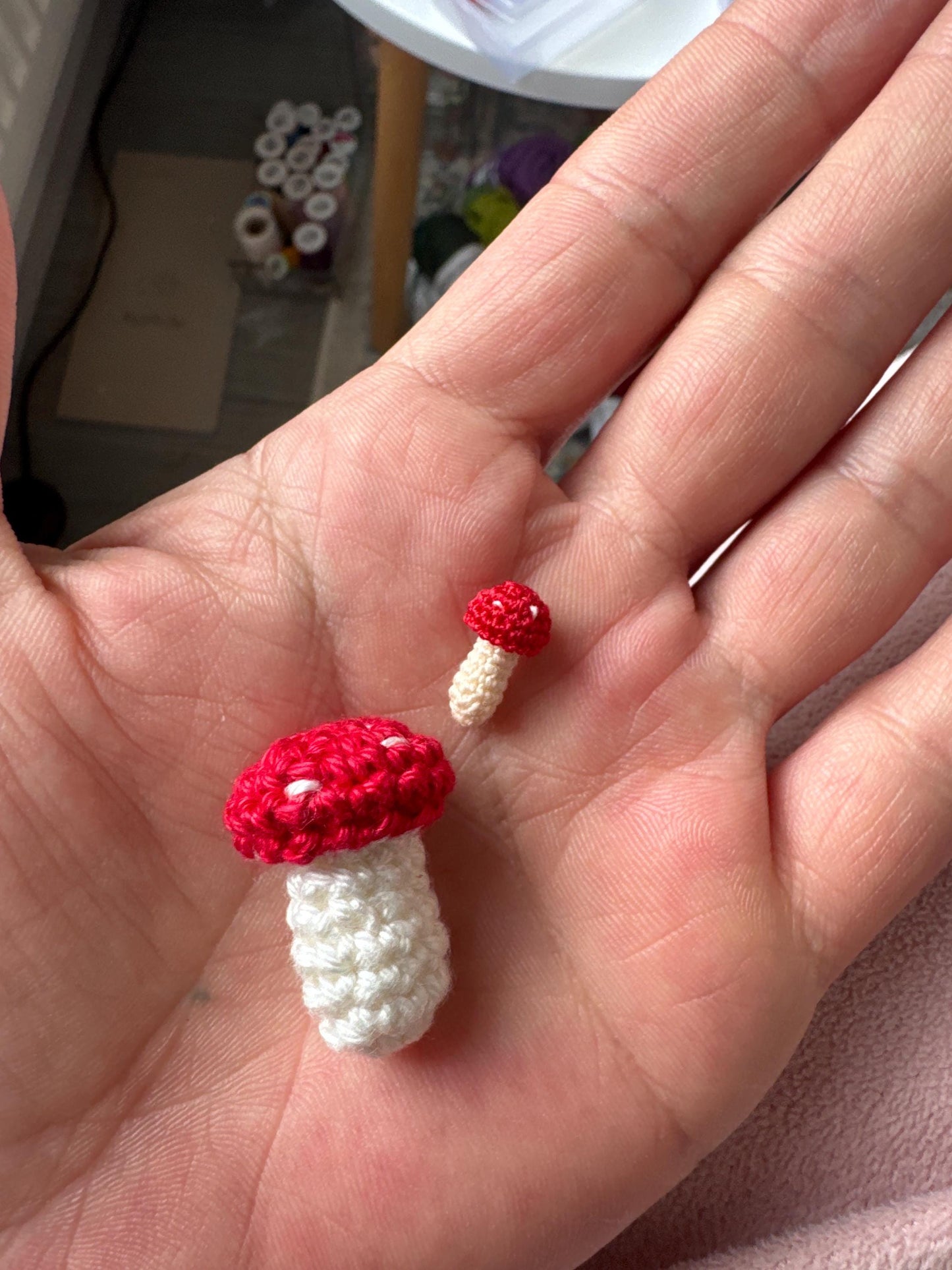 Micro Crochet Mushroom Earrings, Sterling Silver Hooks, Amigurumi Nature Jewelry